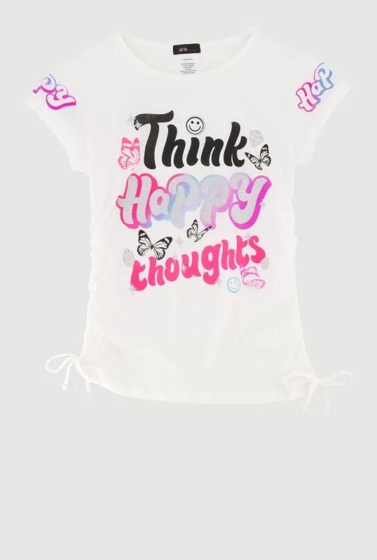 Girls Think Happy Thoughts Glitter Graphic T-Shirt sold by Rainbow