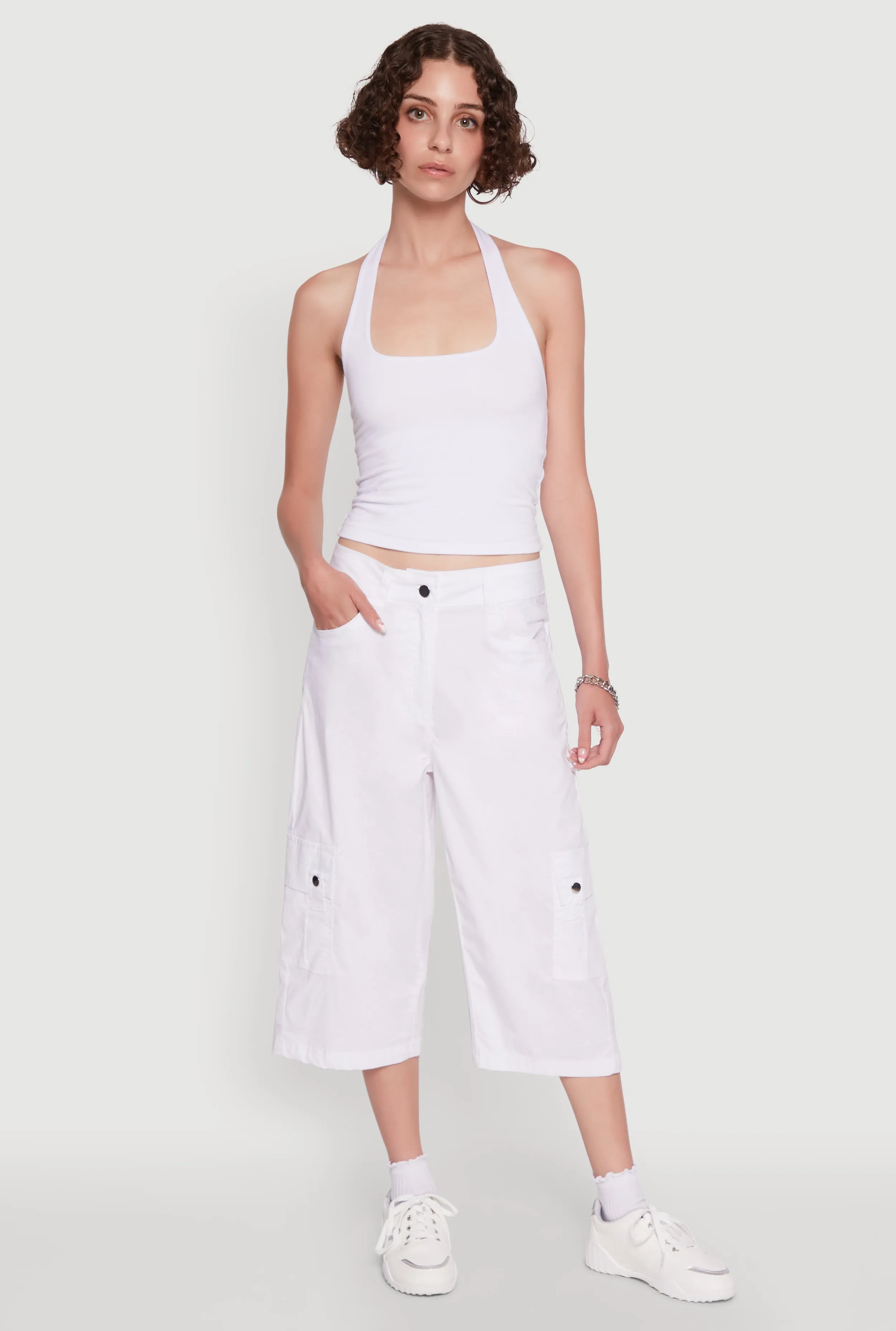 Trendy Wide-Leg Cargo Pocket Capris Pants sold by Rainbow