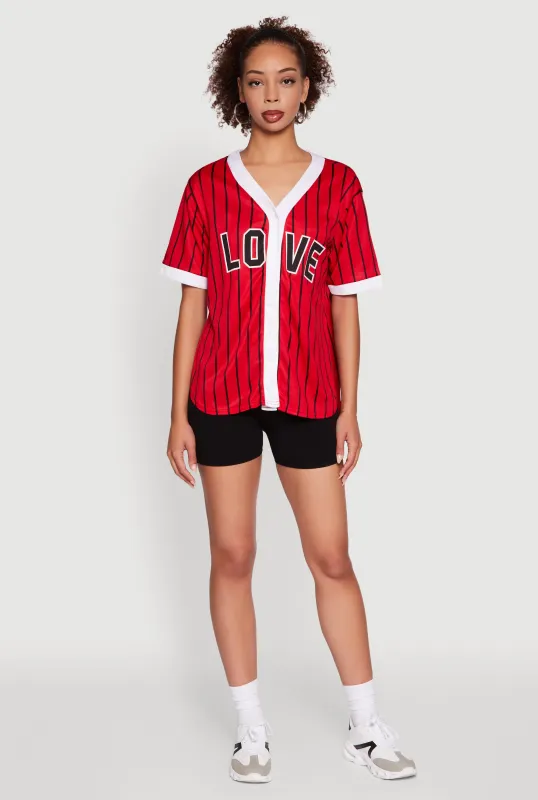 Trendy Striped Love Graphic Baseball Jersey sold by Rainbow