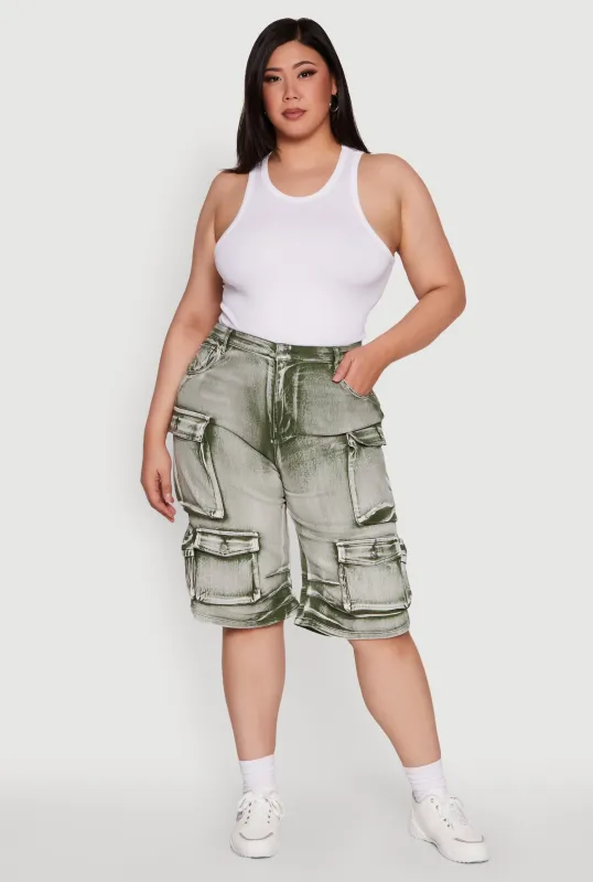 Plus Size Daisy High Waisted Acid Wash Cargo Denim Shorts sold by Rainbow