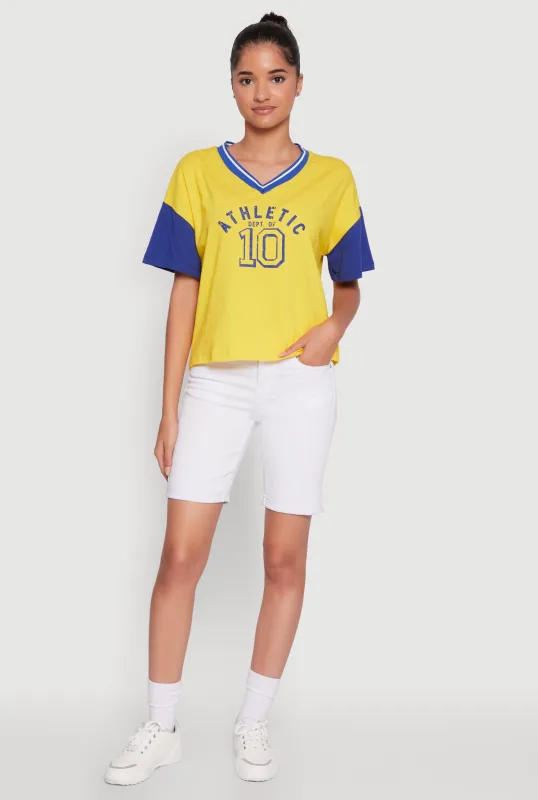 Athletic Dept Graphic V Neck Baseball Tee sold by Rainbow