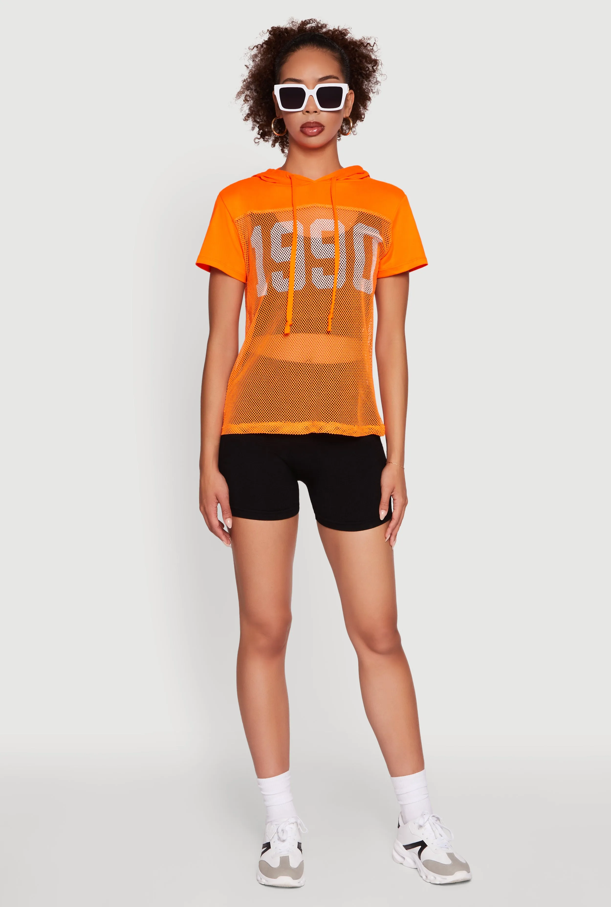 Fishnet 1990 Graphic Hooded Short Sleeve Top sold by Rainbow