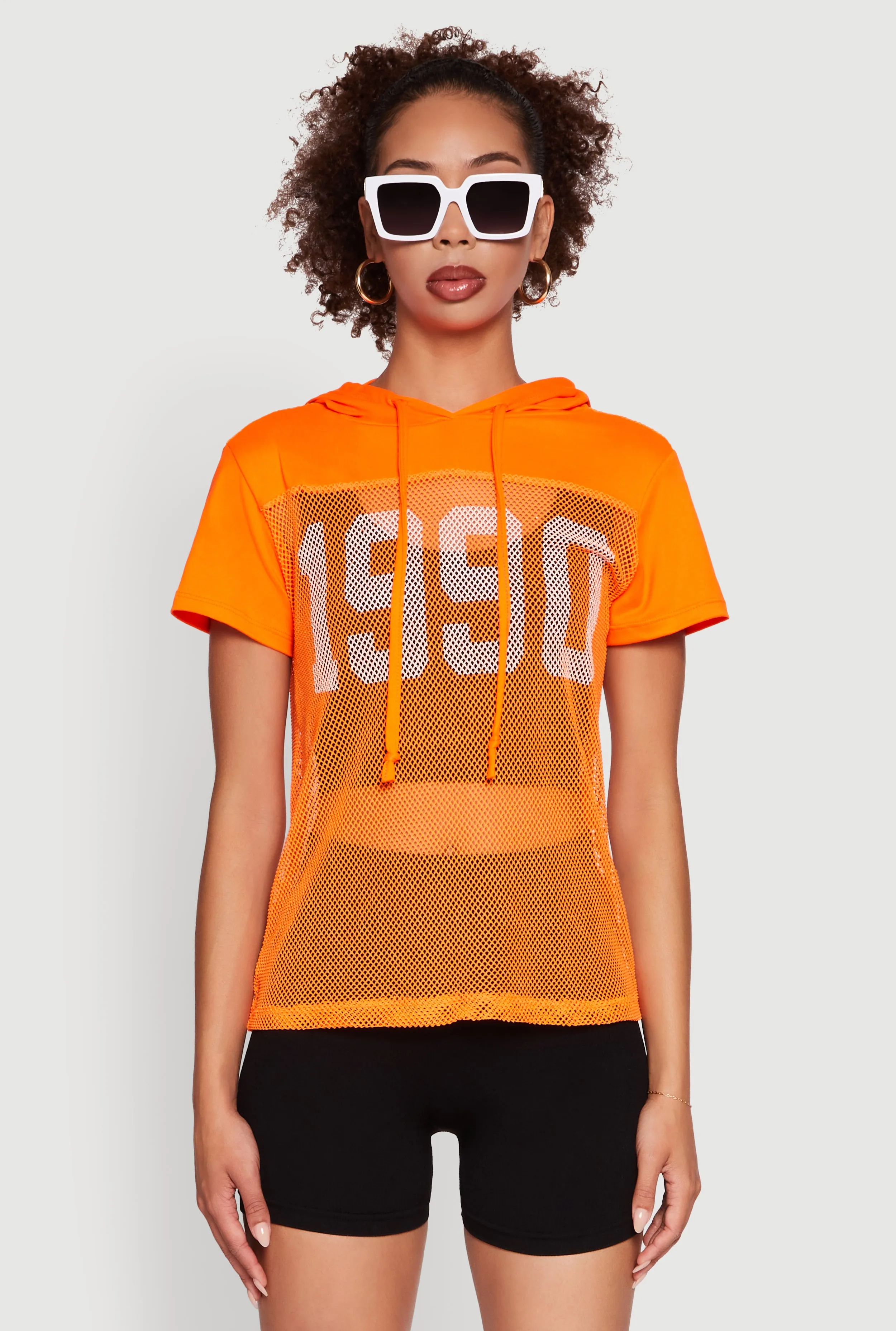 Fishnet 1990 Graphic Hooded Short Sleeve Top sold by Rainbow product image thumbnail 2