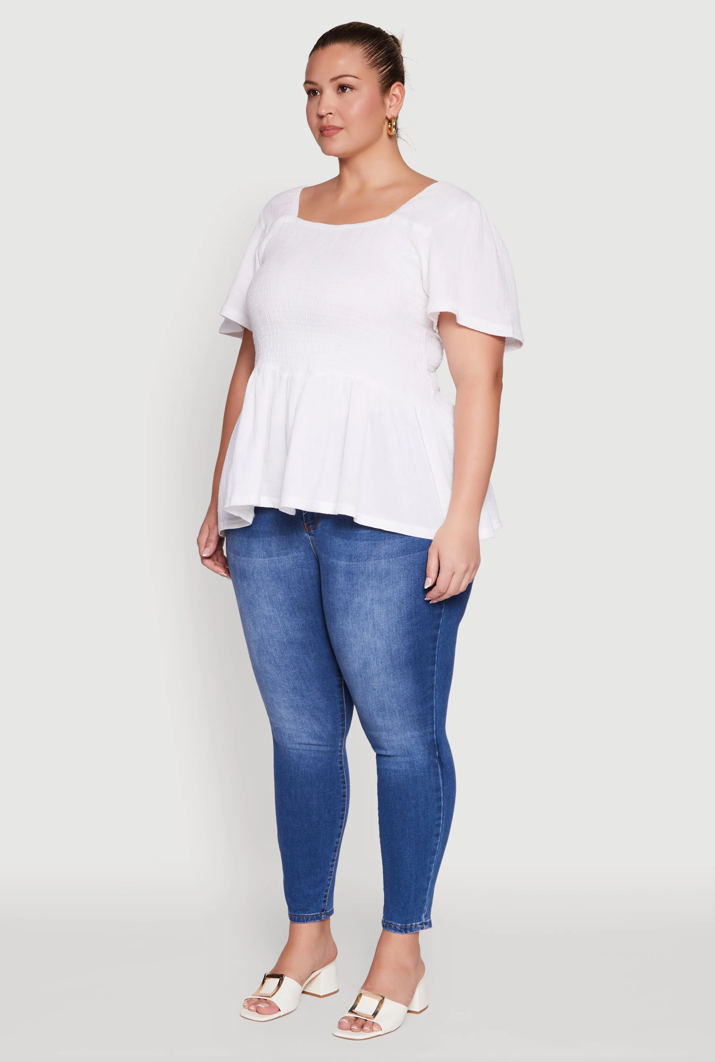 Plus Size Smocked Square Neck Peplum Top sold by Rainbow product image thumbnail 5