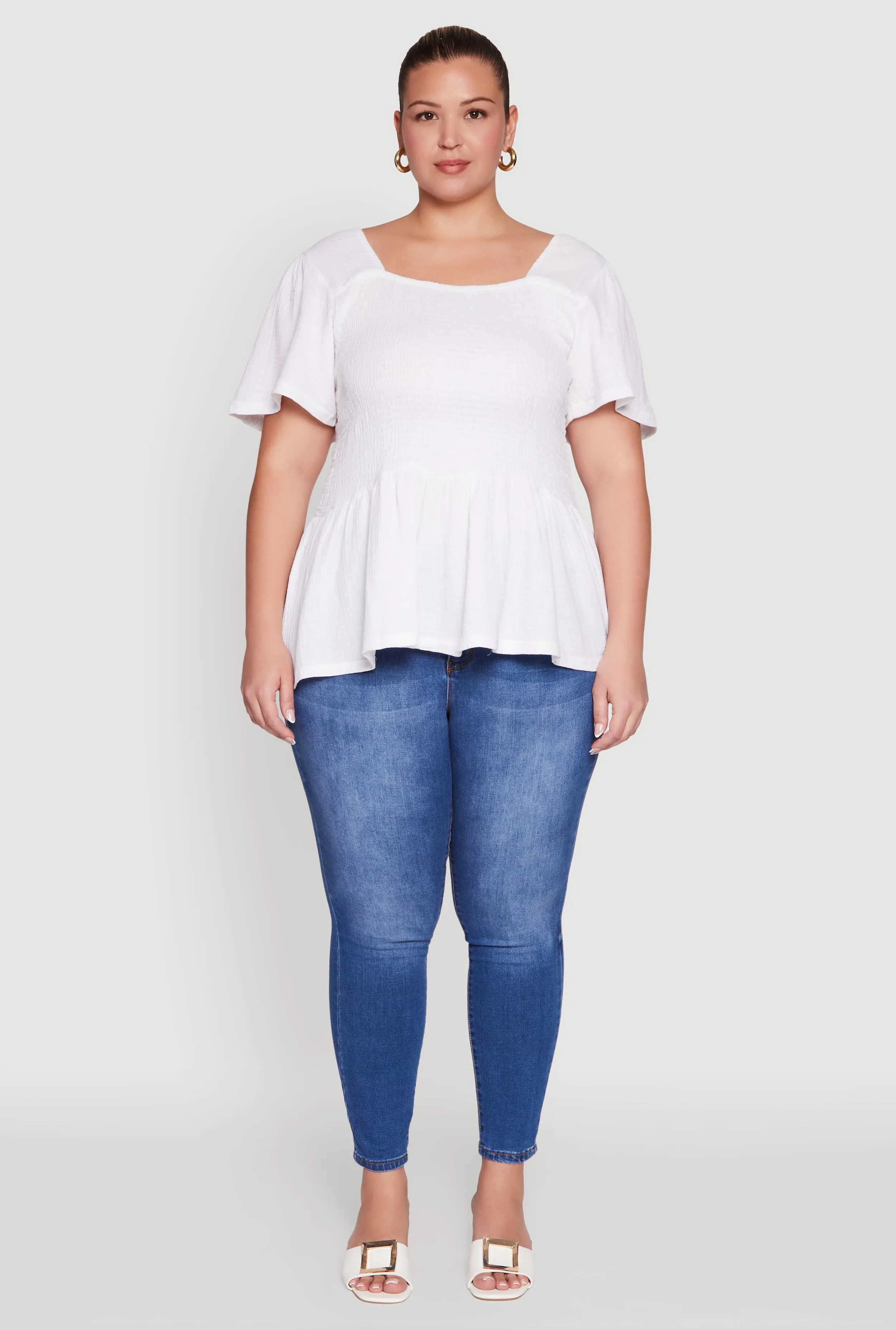 Plus Size Smocked Square Neck Peplum Top sold by Rainbow product image thumbnail 3