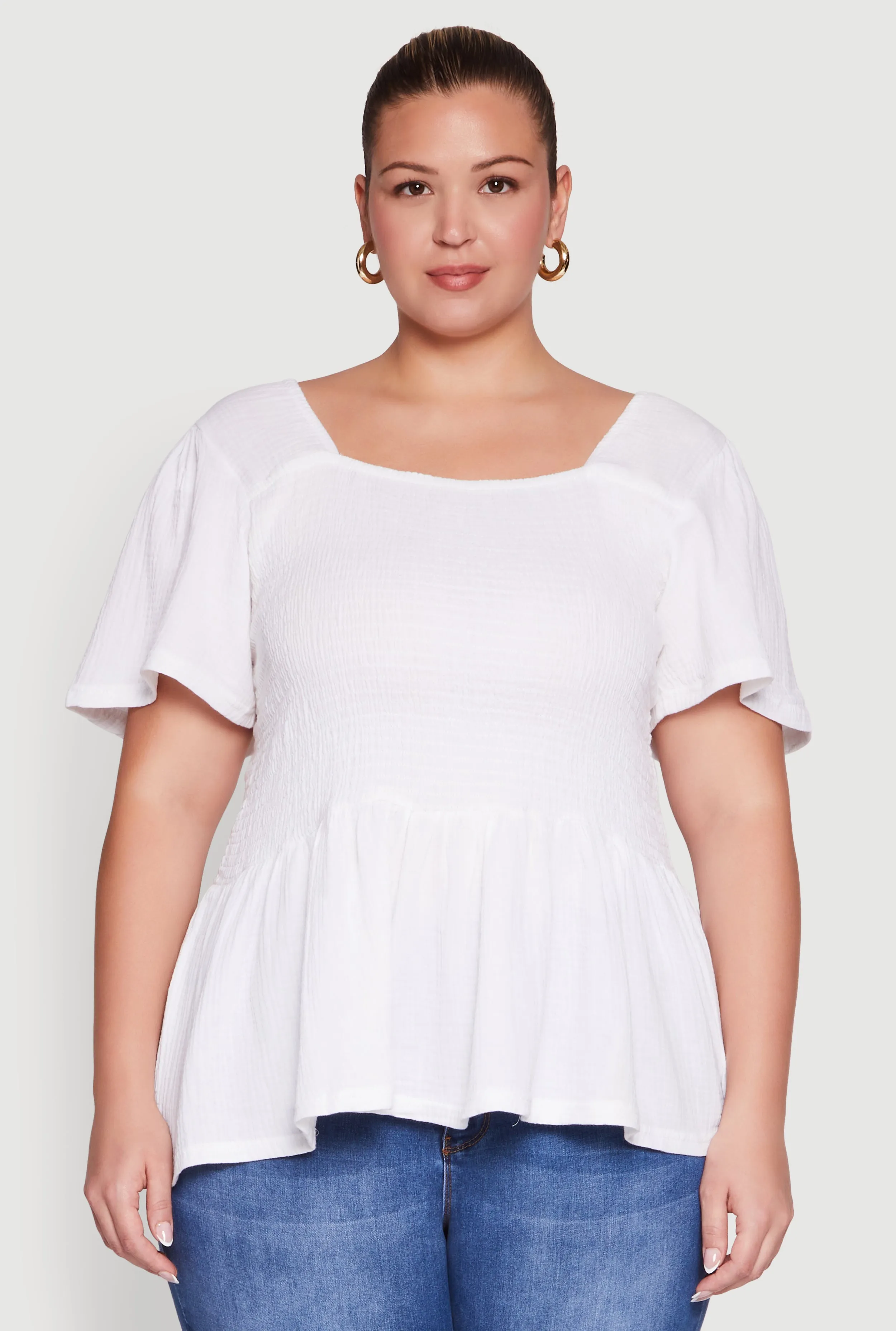 Plus Size Smocked Square Neck Peplum Top sold by Rainbow product image thumbnail 2