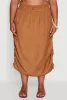 Plus Size High Waisted Toggle Drawstring Hem Linen Skirt with Ruching sold by Rainbow