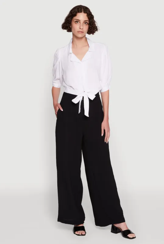 Tie Front Bubble Sleeve Cropped Blouse sold by Rainbow