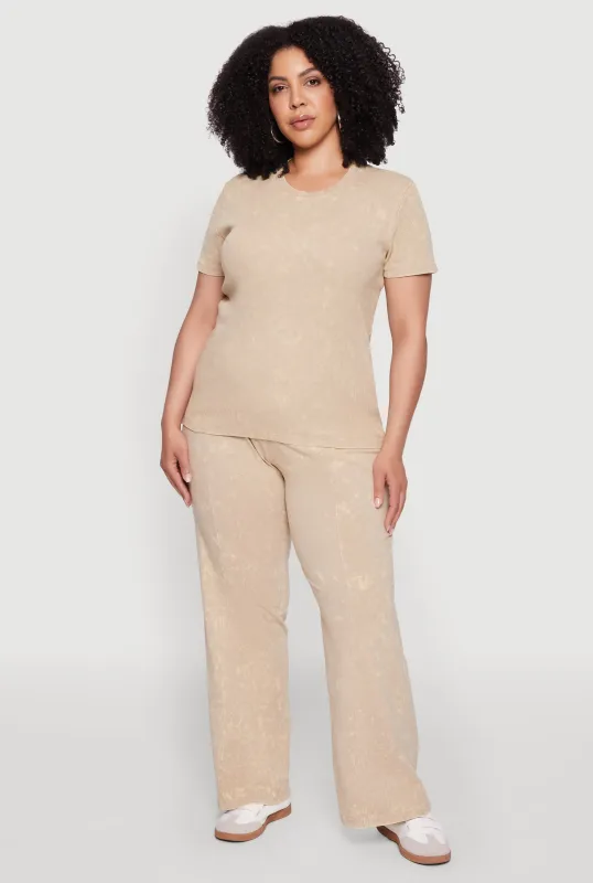 Plus Size Acid Wash Pintuck Wide Leg Pants sold by Rainbow