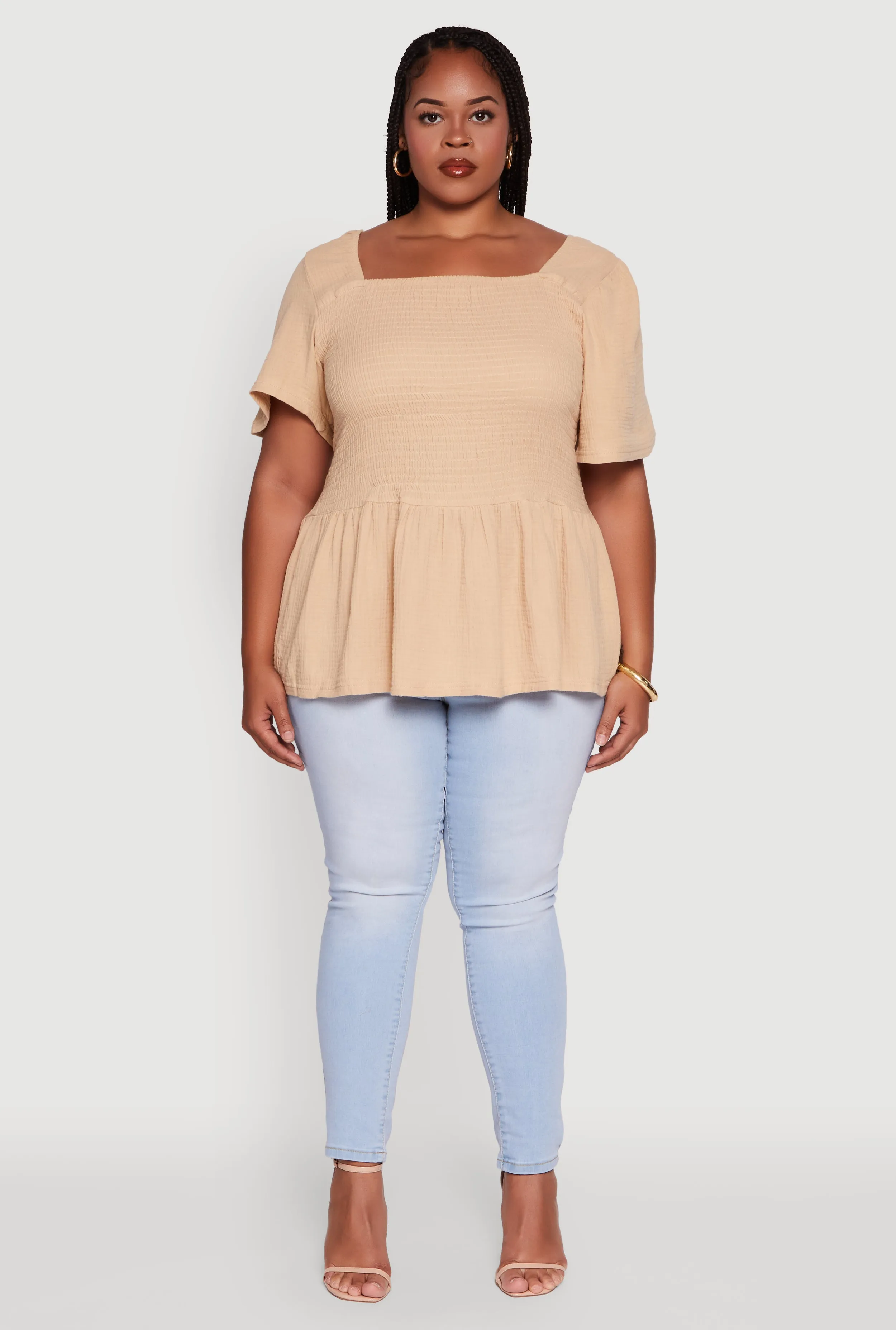 Plus Size Smocked Square Neck Peplum Top sold by Rainbow product image thumbnail 3