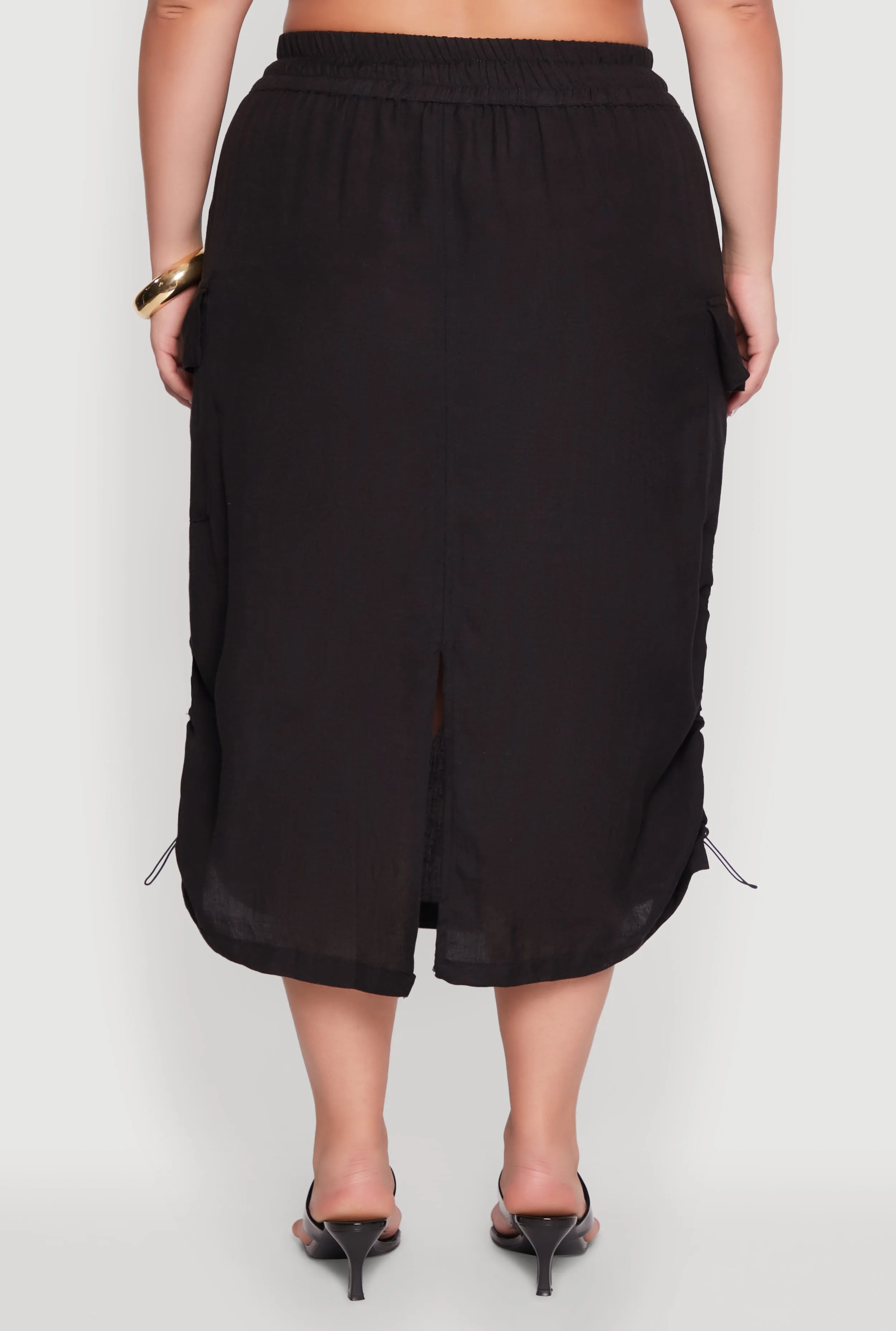 Plus Size High Waisted Toggle Drawstring Hem Linen Skirt with Ruching sold by Rainbow product image thumbnail 5