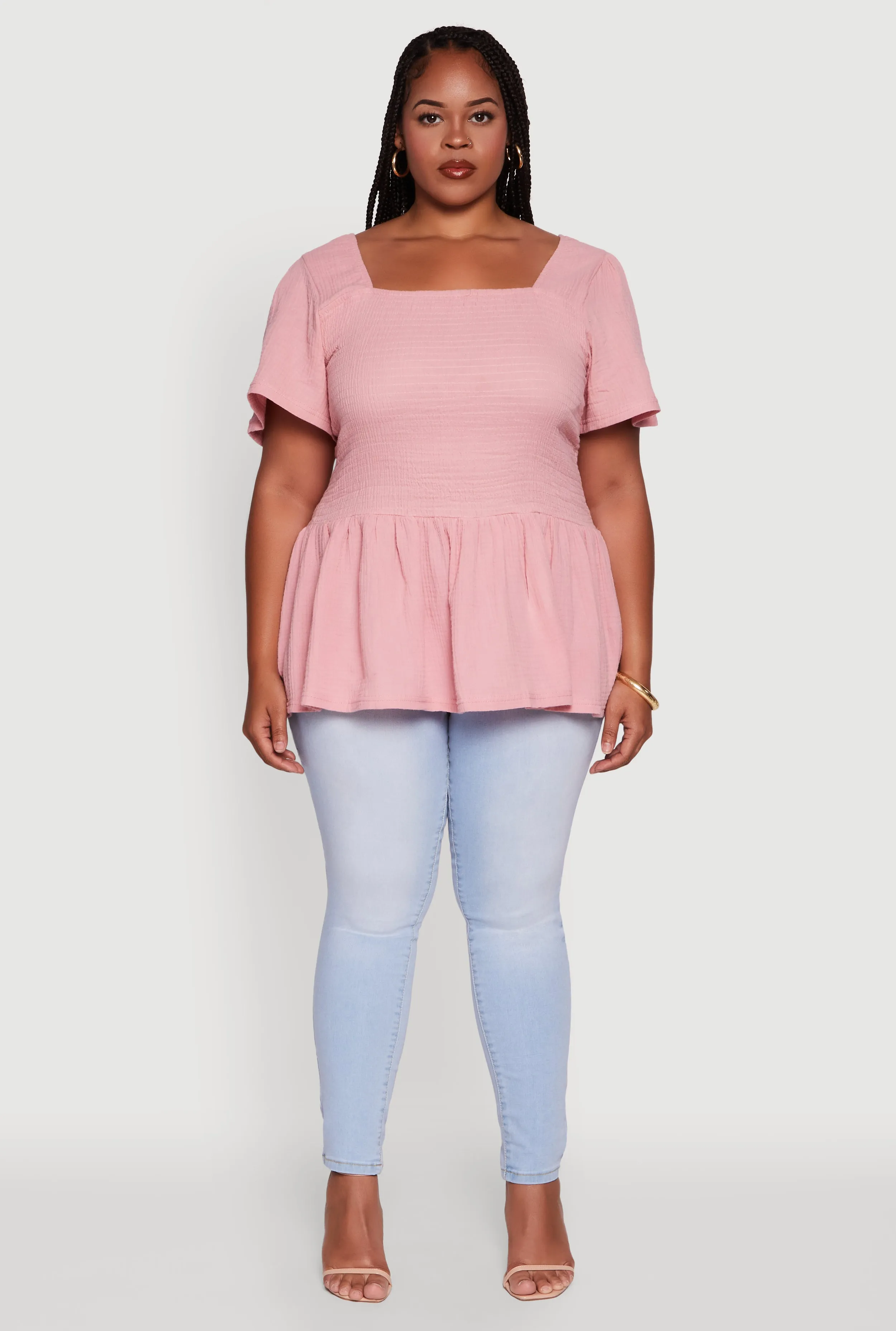 Plus Size Smocked Square Neck Peplum Top sold by Rainbow product image thumbnail 3