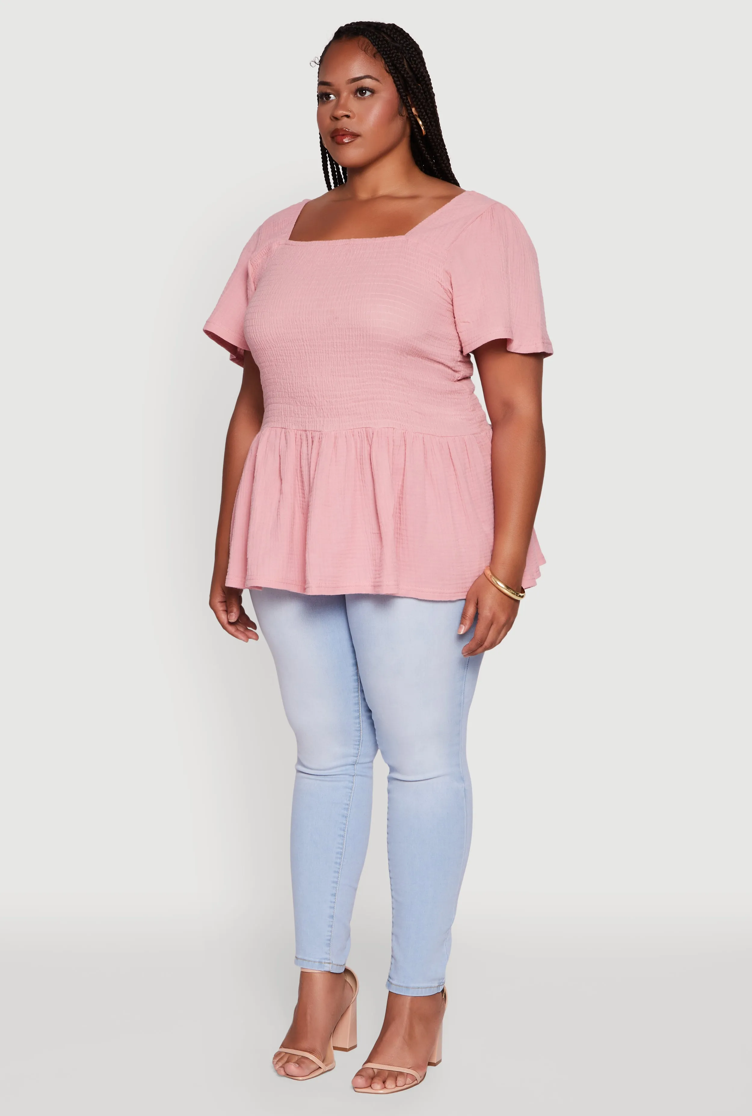 Plus Size Smocked Square Neck Peplum Top sold by Rainbow product image thumbnail 5