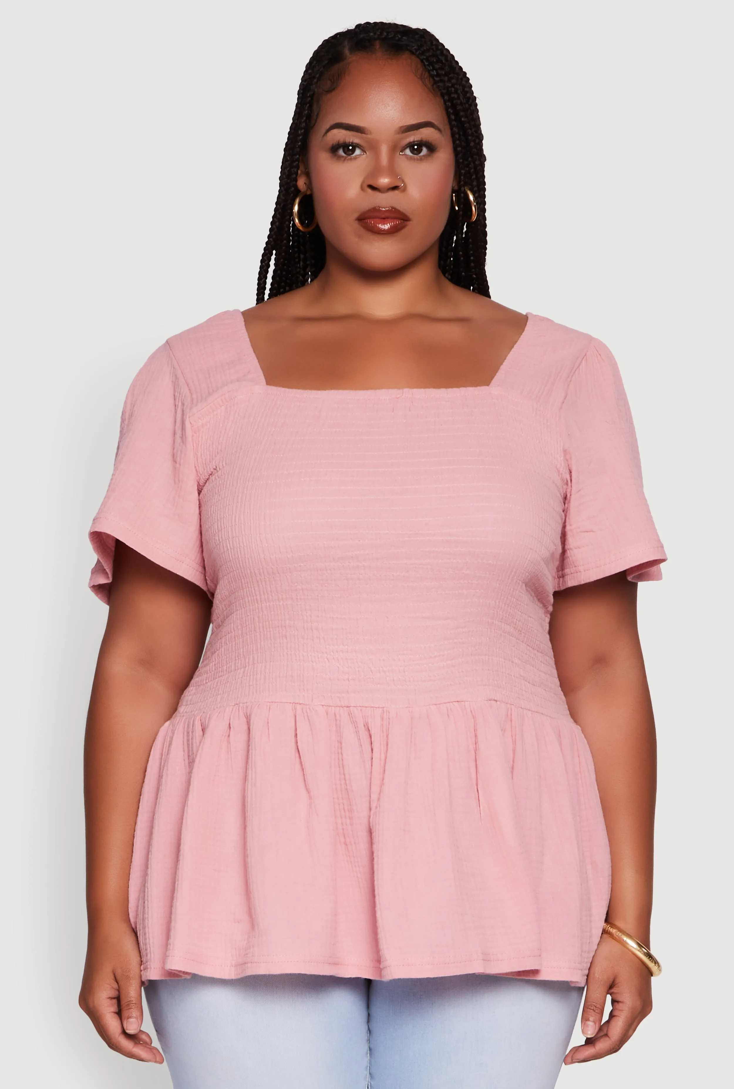 Plus Size Smocked Square Neck Peplum Top sold by Rainbow product image thumbnail 2