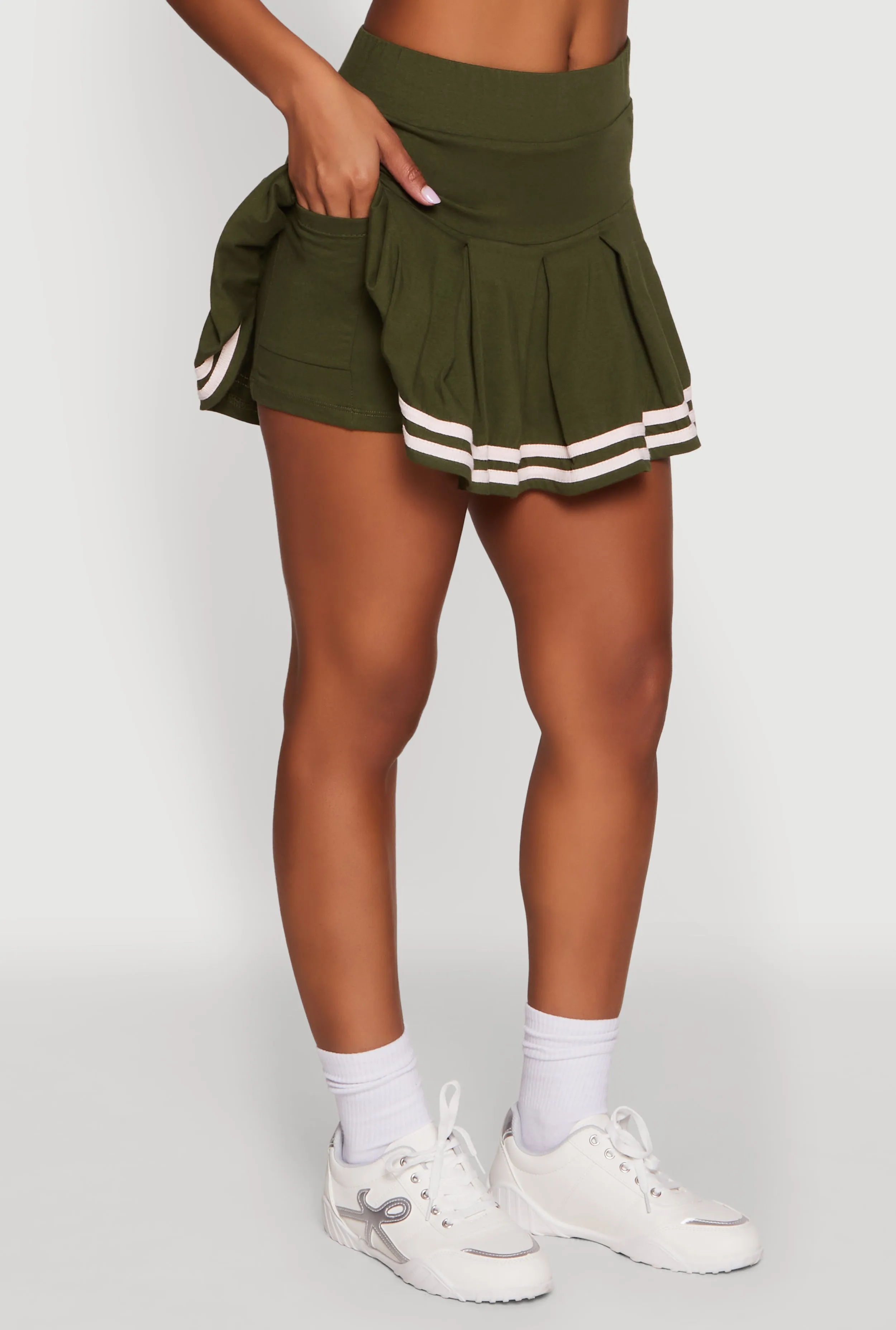 Varsity Stripe Drop Waist Pleated Skirt sold by Rainbow product image thumbnail 5