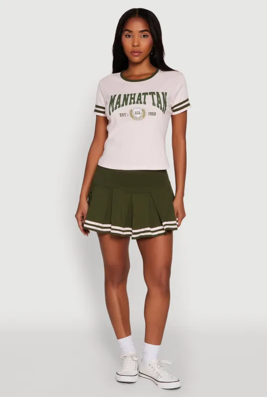 Varsity Stripe Drop Waist Pleated Skirt sold by Rainbow