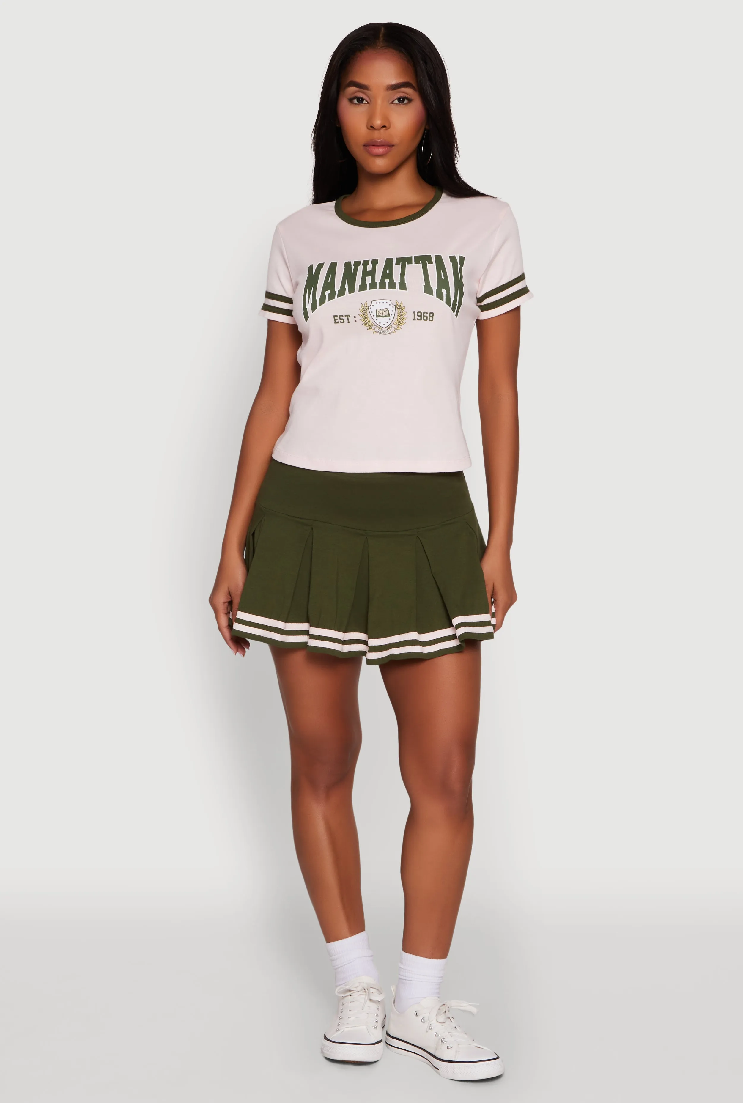 Varsity Stripe Drop Waist Pleated Skirt sold by Rainbow