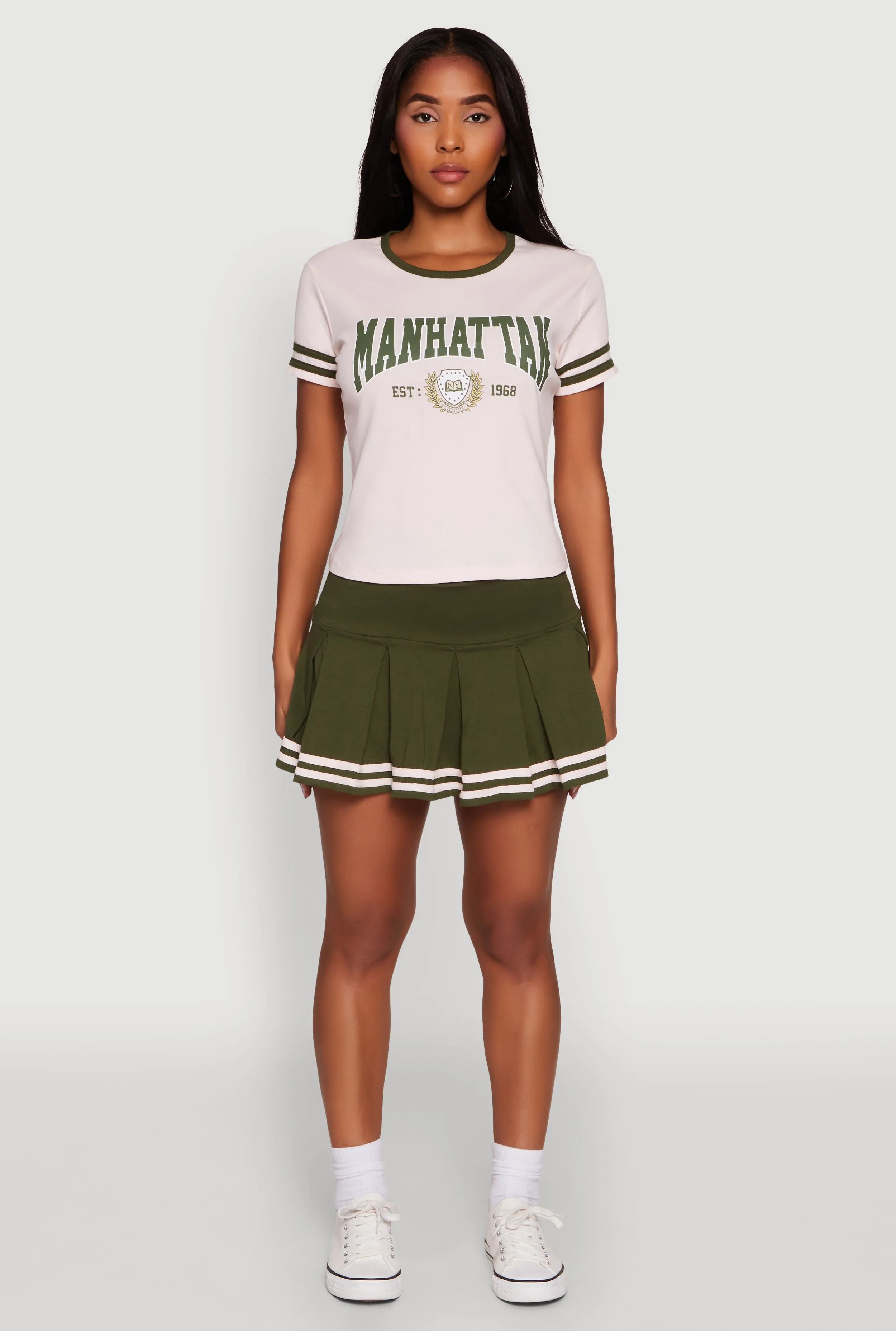 Varsity Stripe Drop Waist Pleated Skirt sold by Rainbow product image thumbnail 2