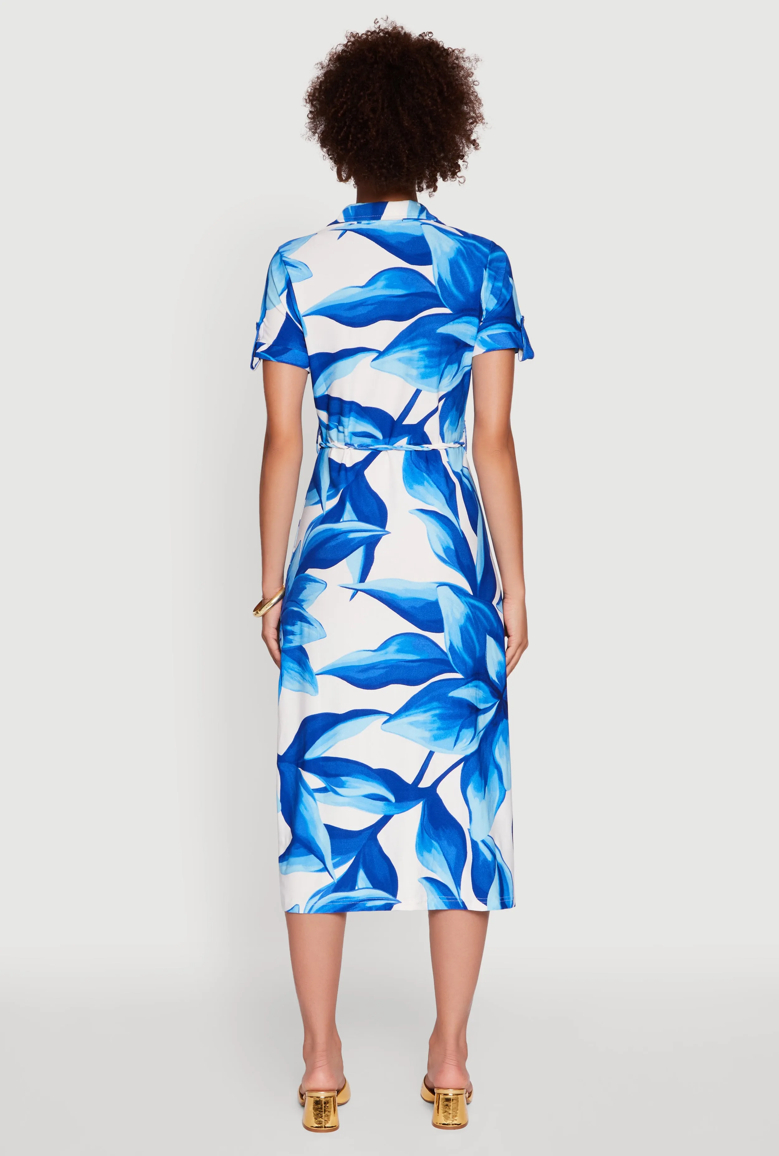 Leaf Print Button Front Shirt Dress with Tie Waist Belt sold by Rainbow product image thumbnail 5