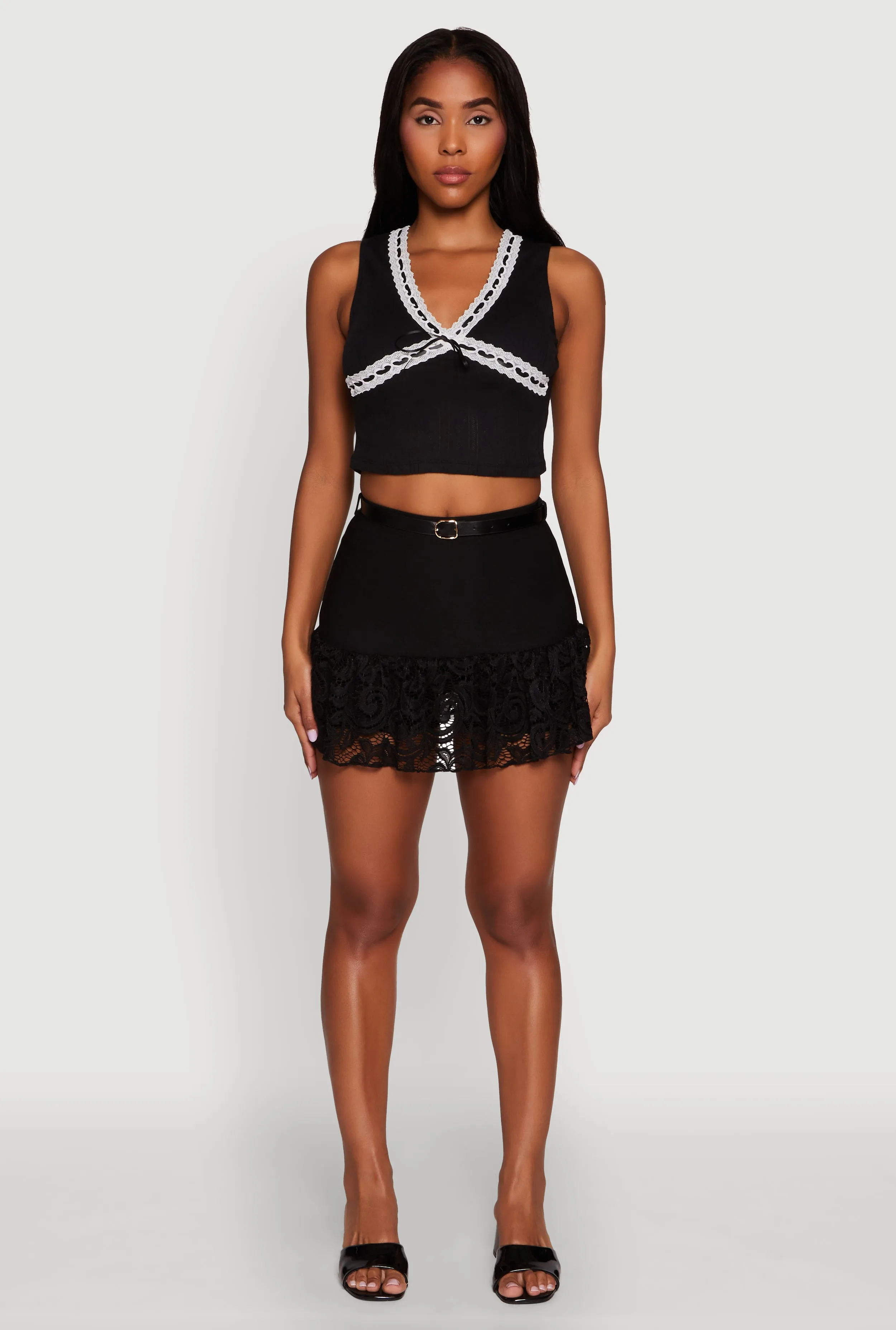 Lace Hem Belted Lined Mini Skirt sold by Rainbow product image thumbnail 2