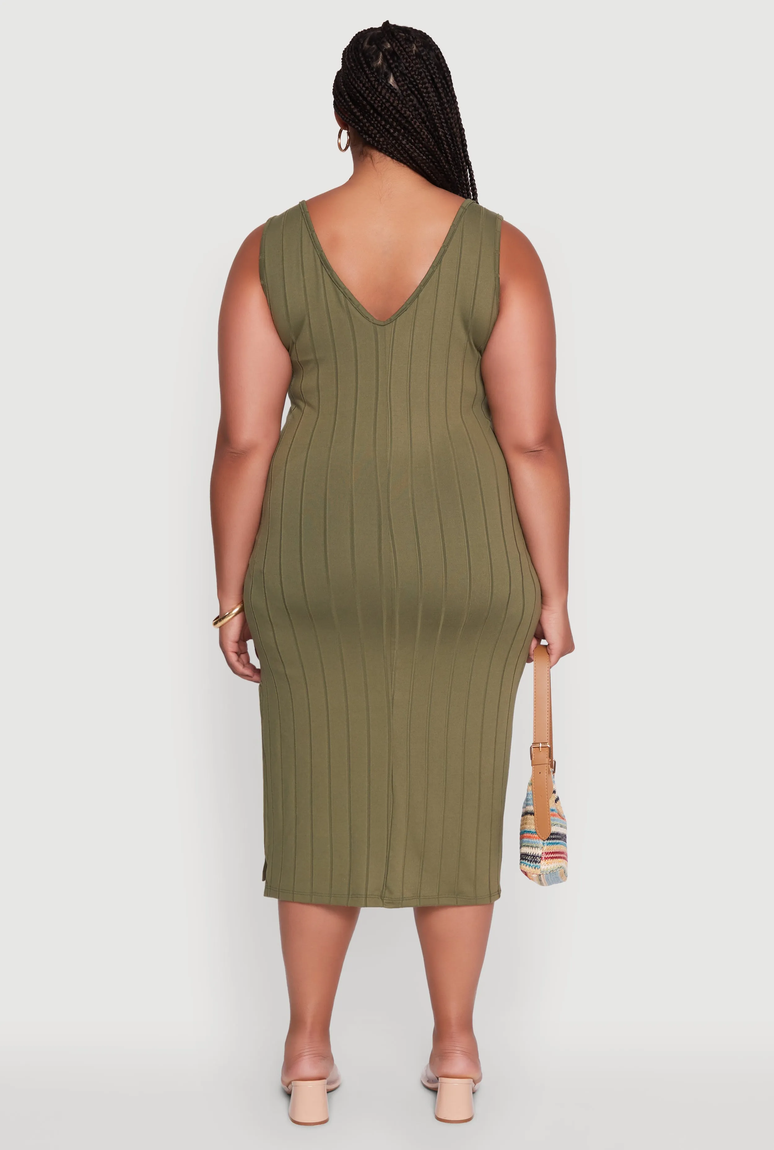 Plus Size Ribbed Knit Scoop Neck Sleeveless Midi Dress sold by Rainbow product image thumbnail 5