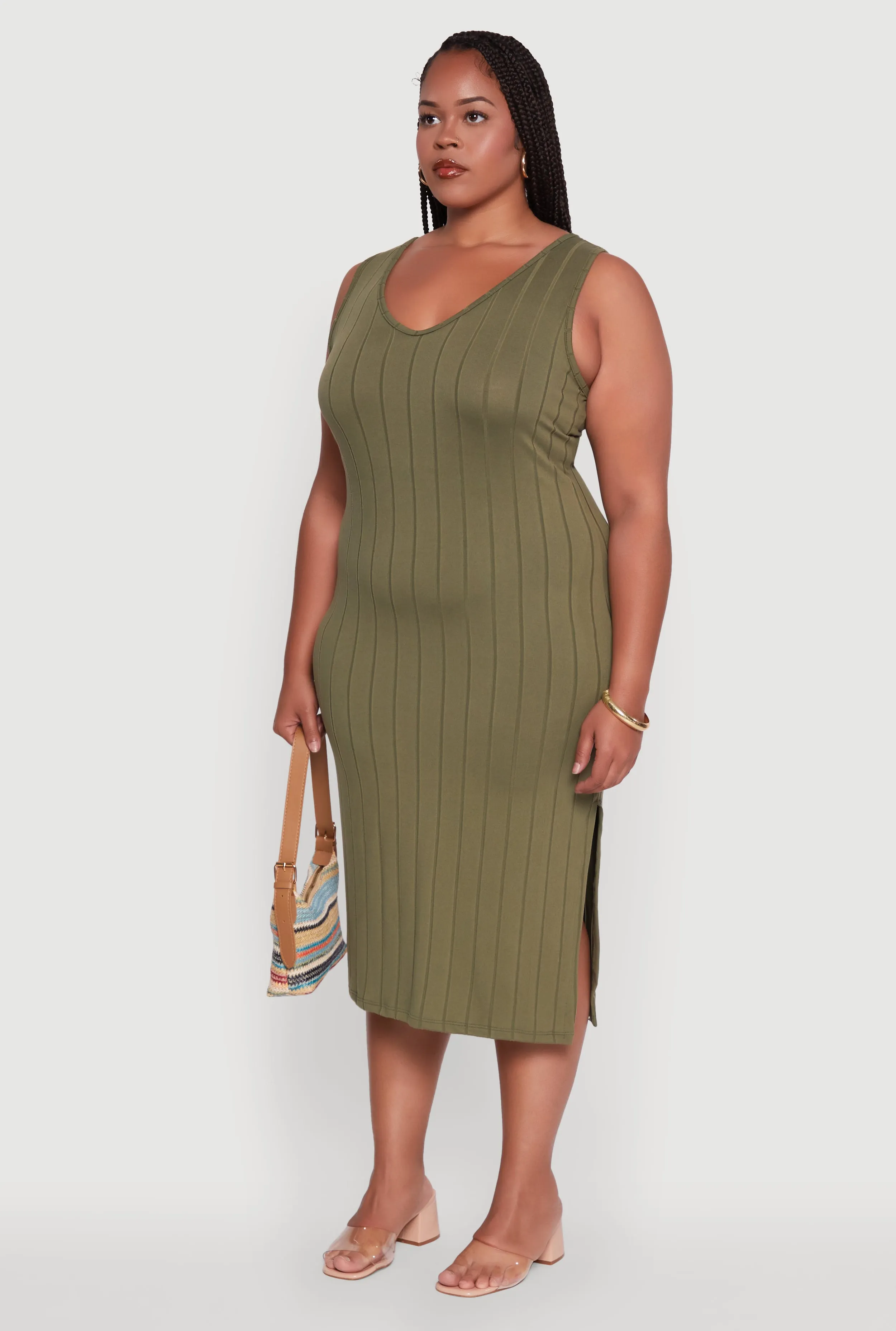 Plus Size Ribbed Knit Scoop Neck Sleeveless Midi Dress sold by Rainbow product image thumbnail 3
