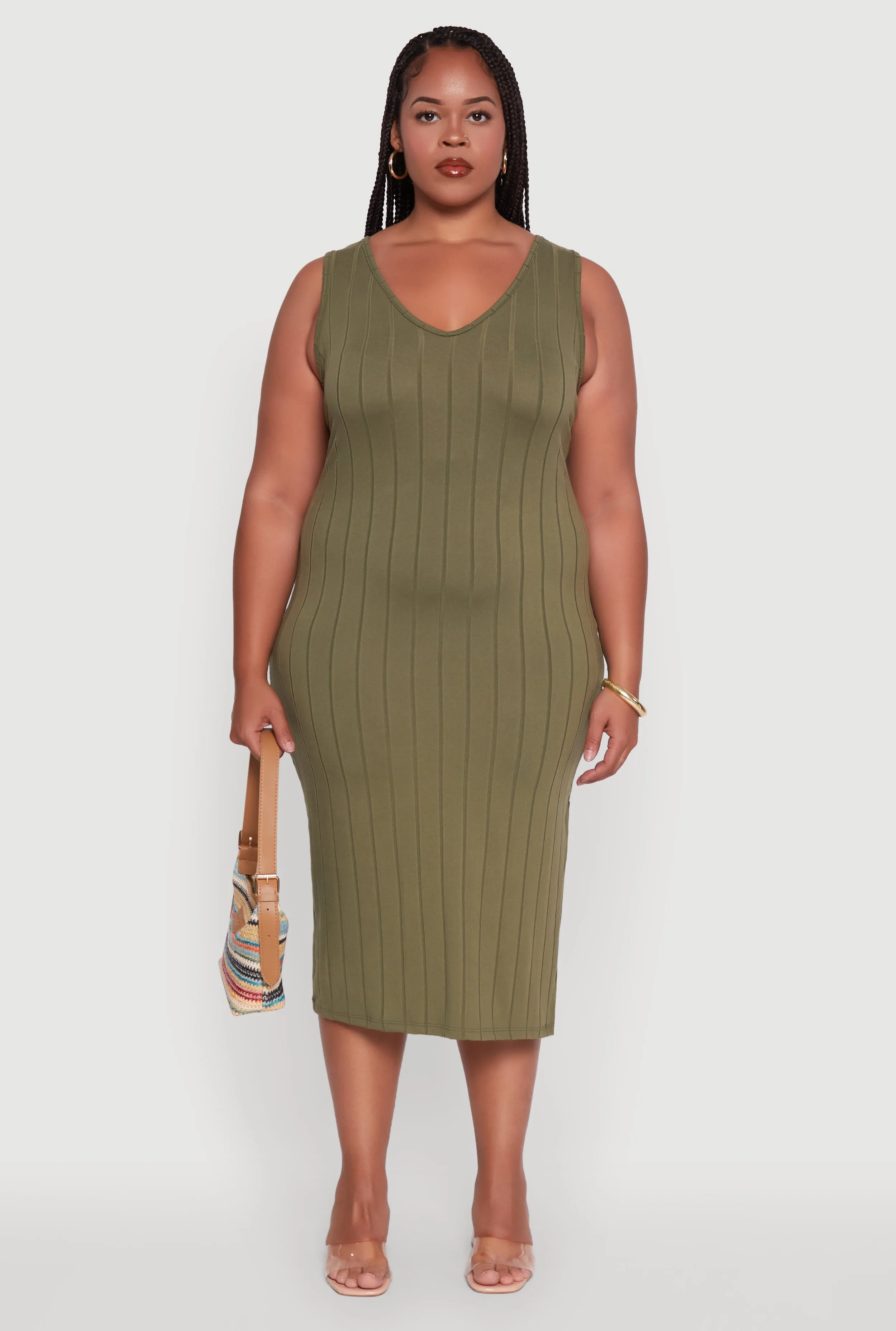 Plus Size Ribbed Knit Scoop Neck Sleeveless Midi Dress sold by Rainbow product image thumbnail 2