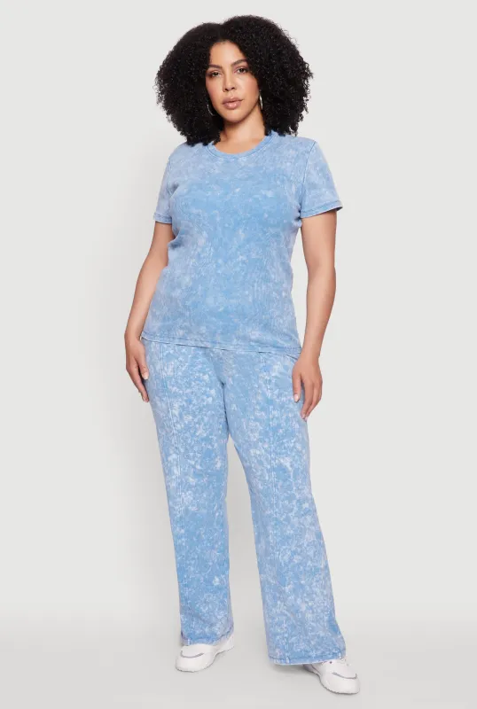 Plus Size Acid Wash Pintuck Wide Leg Pants sold by Rainbow