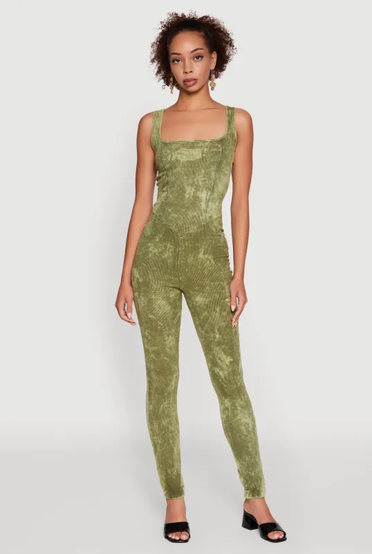Trendy Acid Wash Sleeveless Square Neck Jumpsuit sold by Rainbow