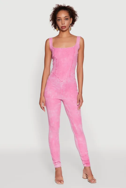 Trendy Acid Wash Sleeveless Square Neck Jumpsuit sold by Rainbow