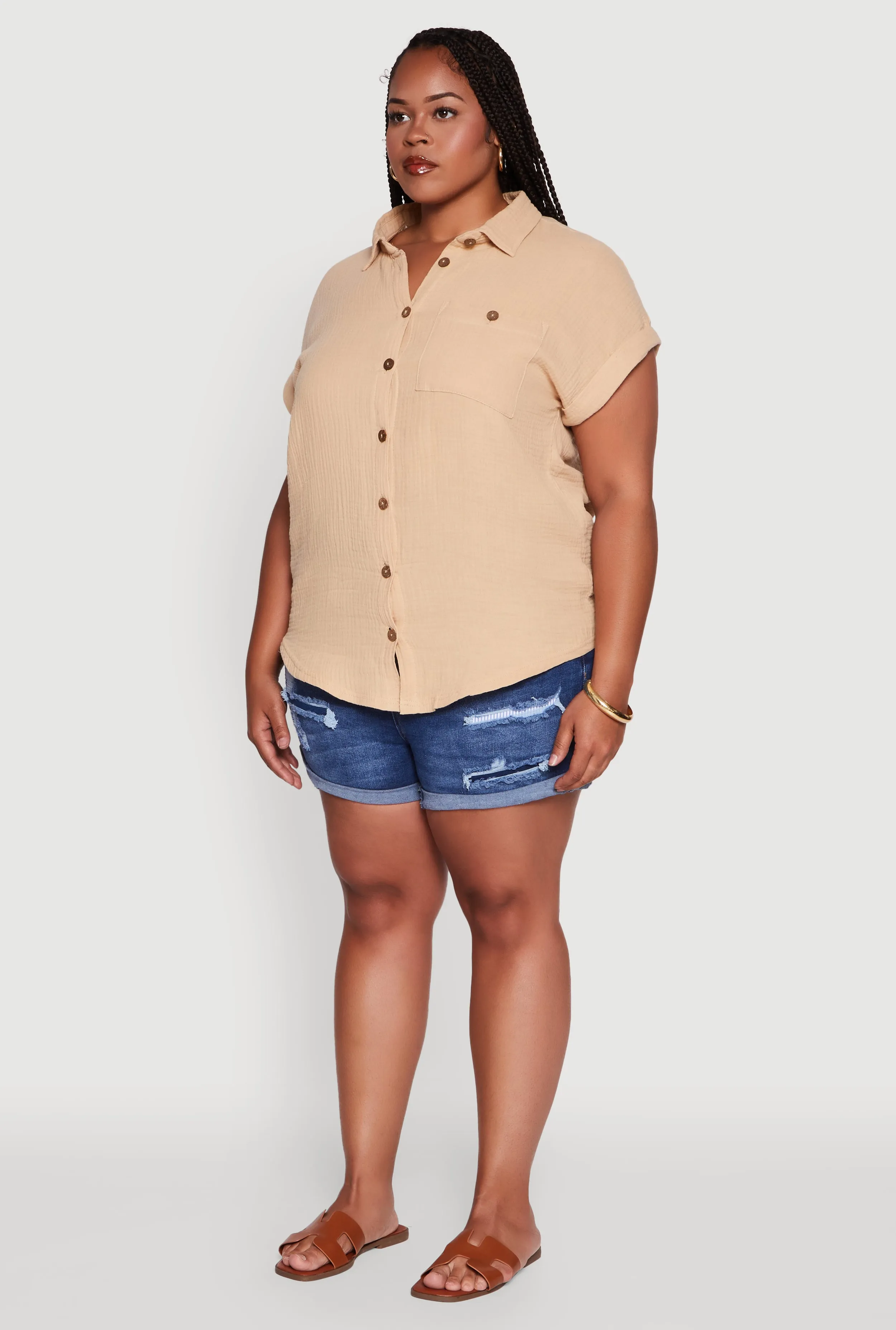 Plus Size Dolman Sleeve Classic Button Front Shirt sold by Rainbow product image thumbnail 5