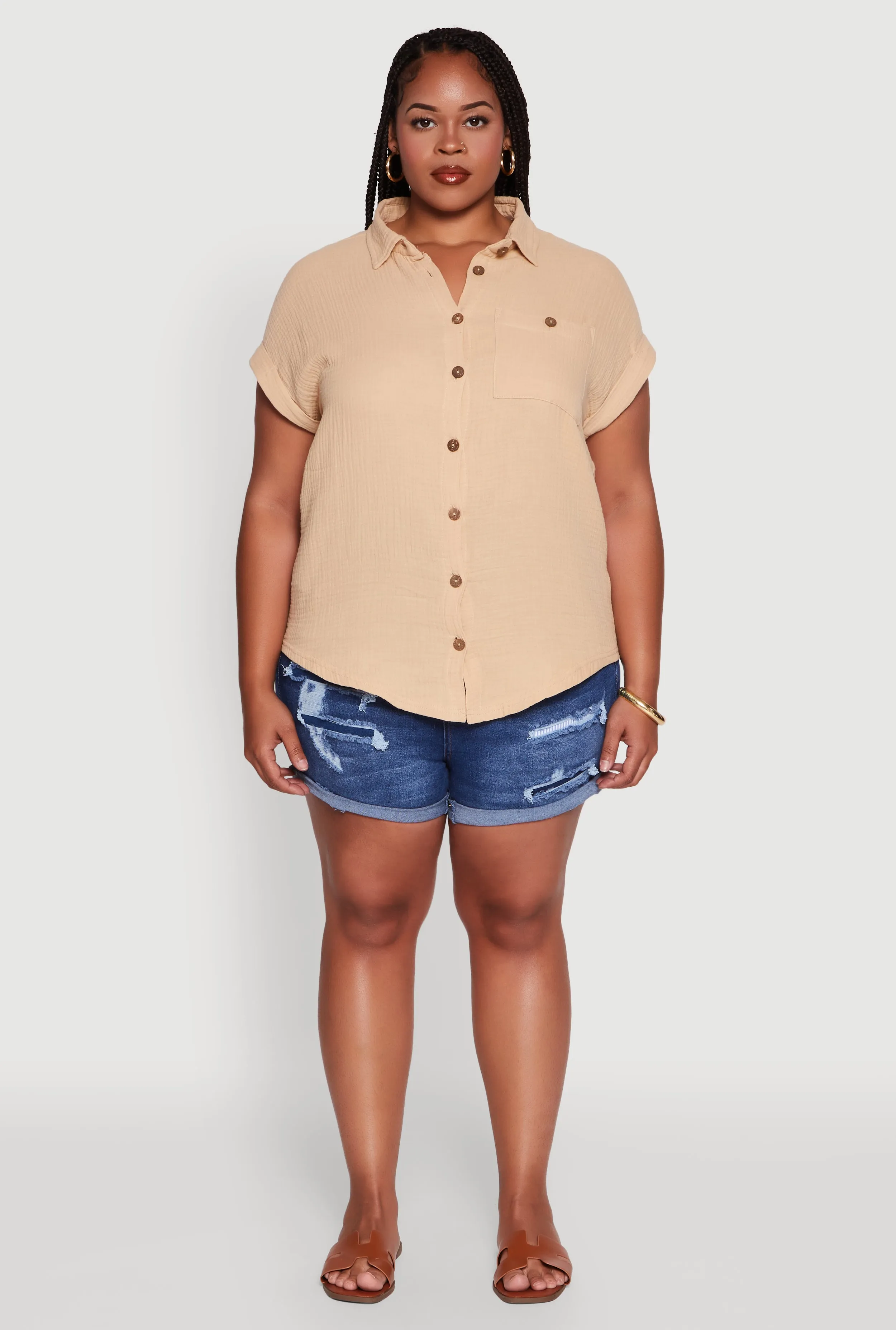 Plus Size Dolman Sleeve Classic Button Front Shirt sold by Rainbow product image thumbnail 3