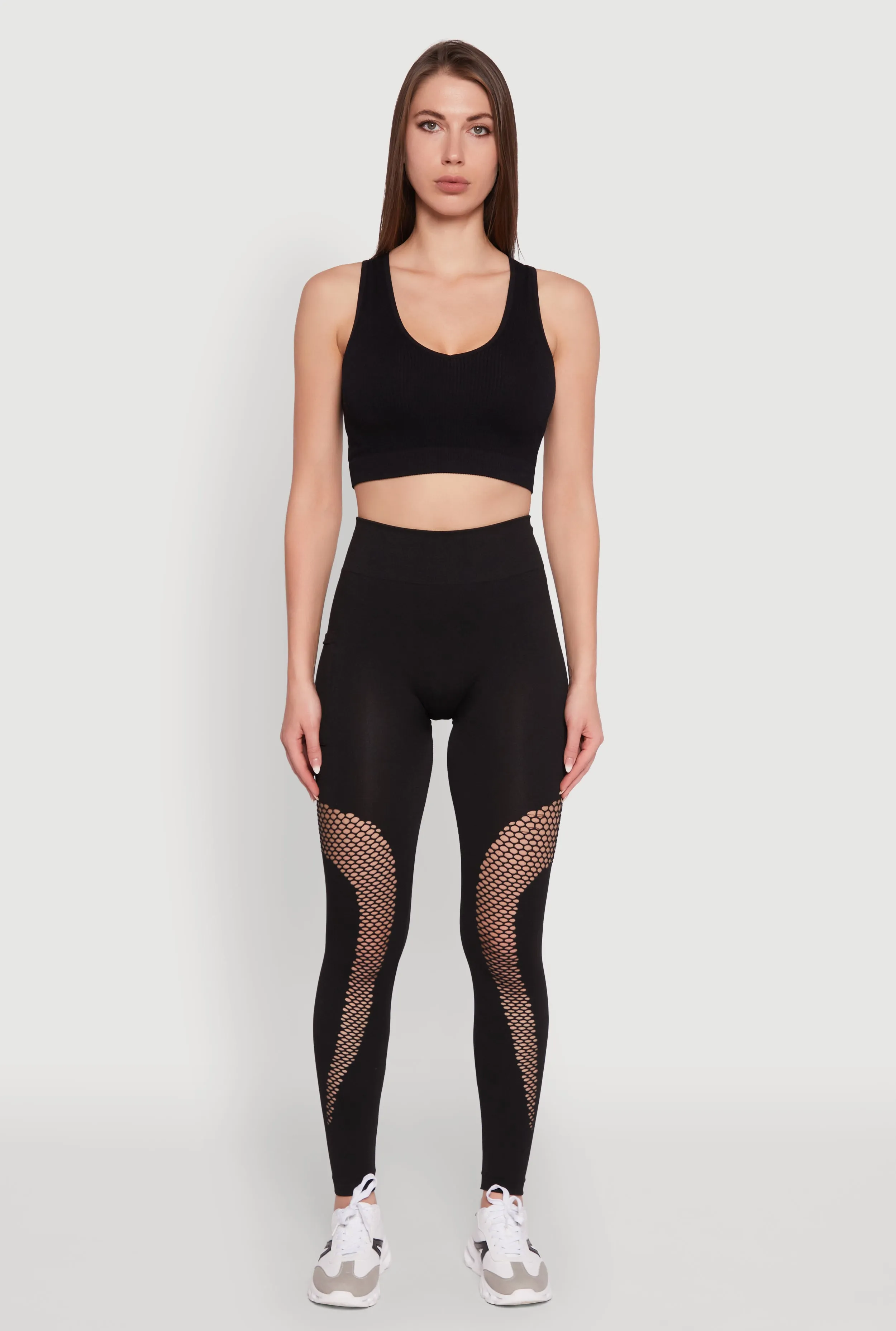 Fishnet Detail High Waisted Leggings with Booty Lift sold by Rainbow product image thumbnail 2