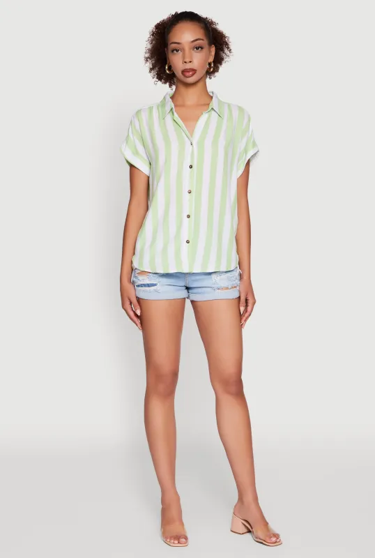 Striped Button Front Fixed Cuff Shirt sold by Rainbow