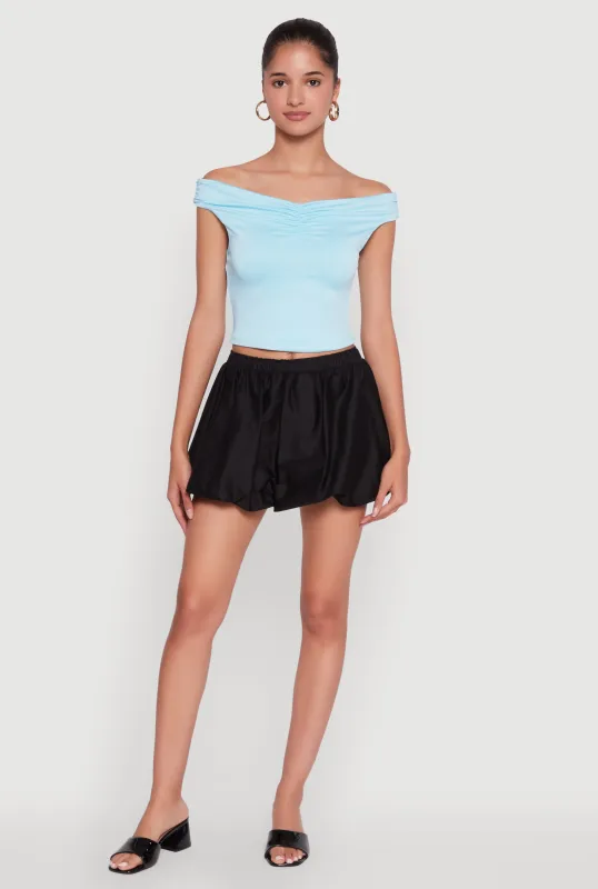 Trendy High Waisted Mini Bubble Hem Skort sold by Rainbow