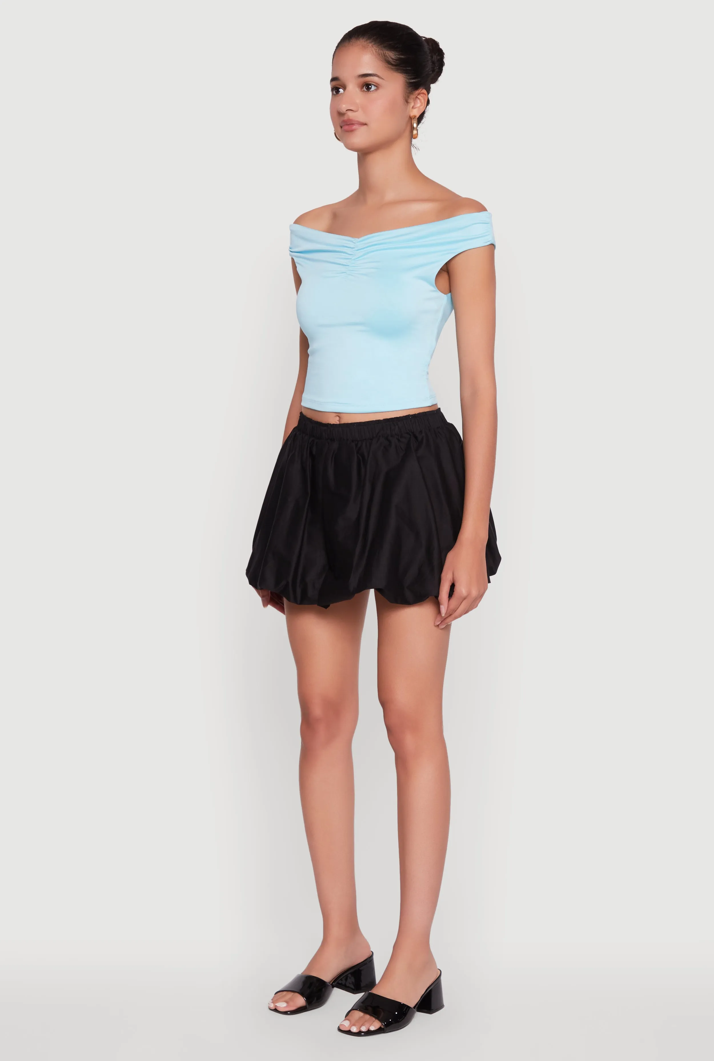 Trendy High Waisted Mini Bubble Hem Skort sold by Rainbow product image thumbnail 3