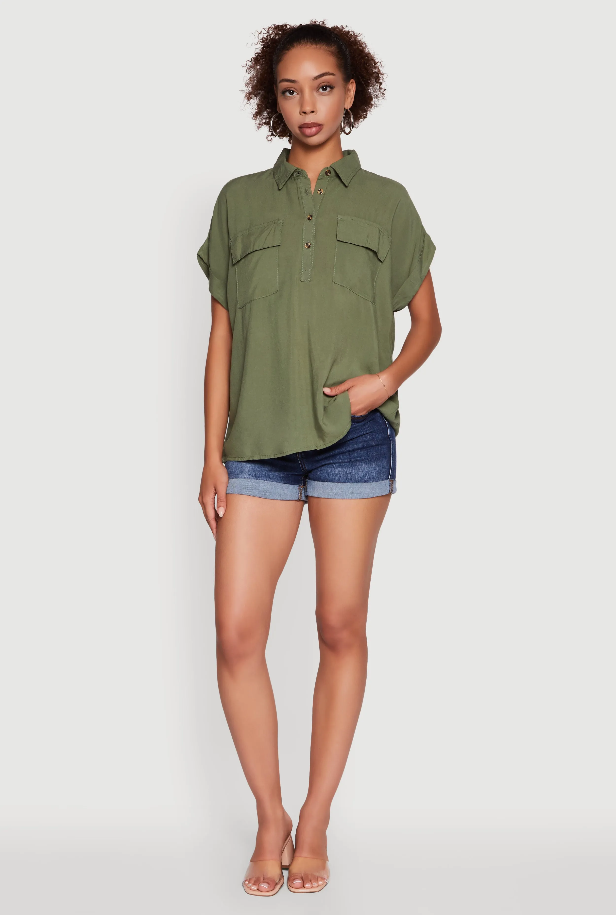 Button Front Dolman Sleeve Shirt sold by Rainbow