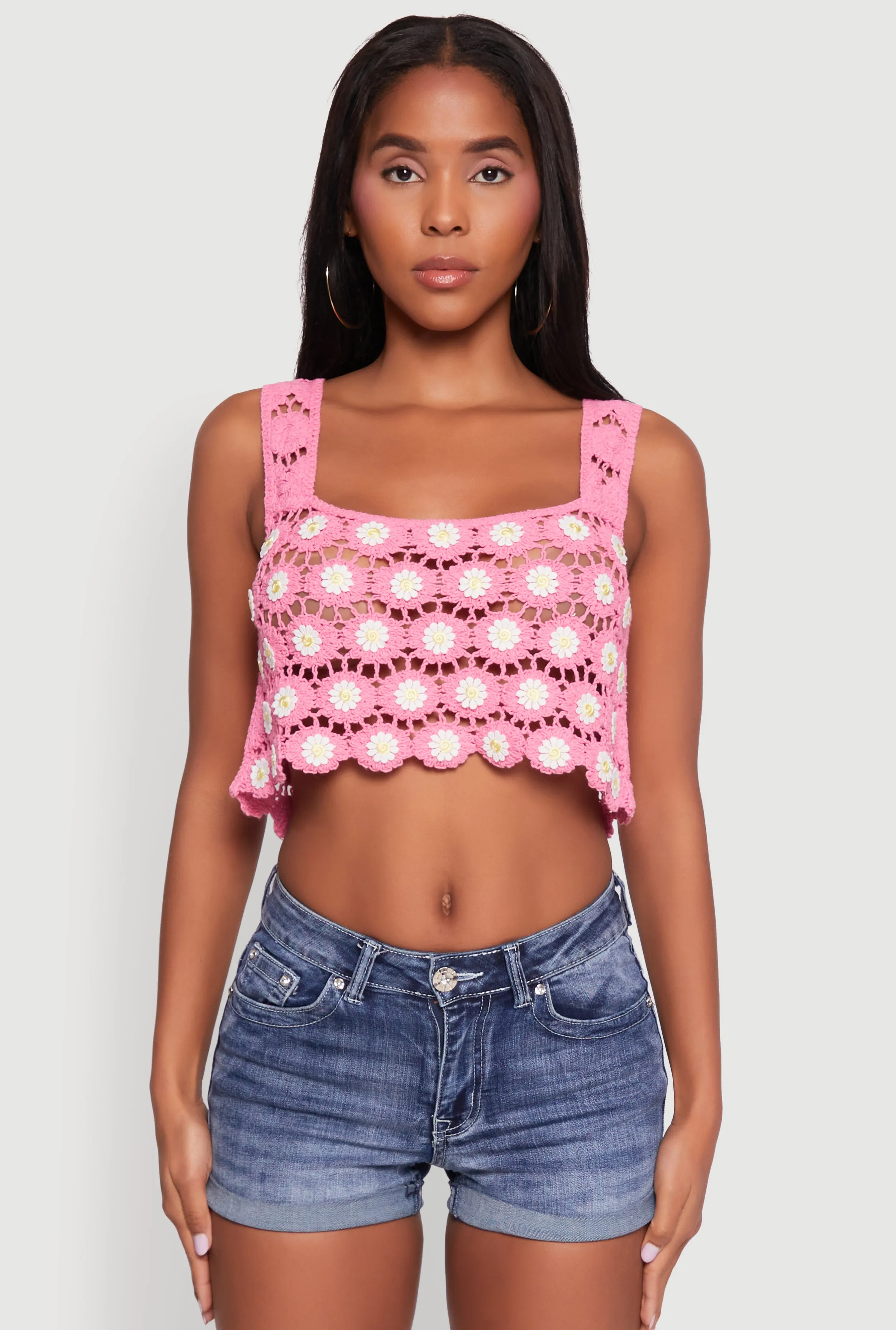 Crochet Daisy Print Sleeveless Crop Top sold by Rainbow product image thumbnail 2