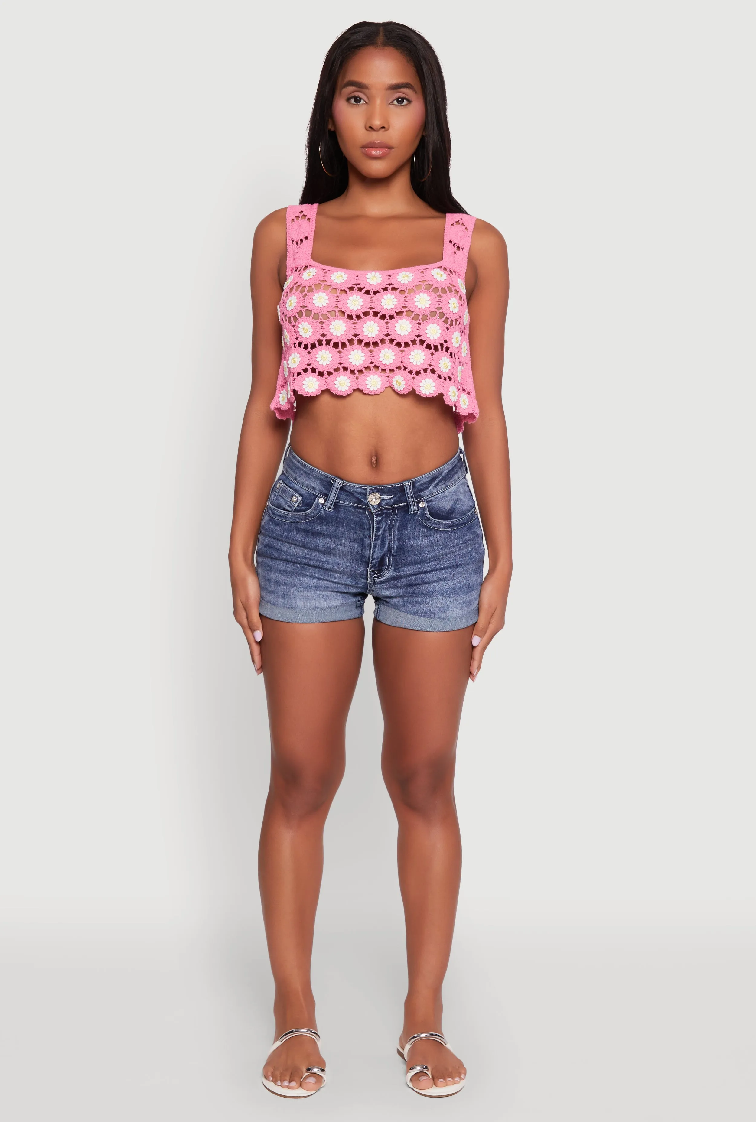 Crochet Daisy Print Sleeveless Crop Top sold by Rainbow product image thumbnail 3