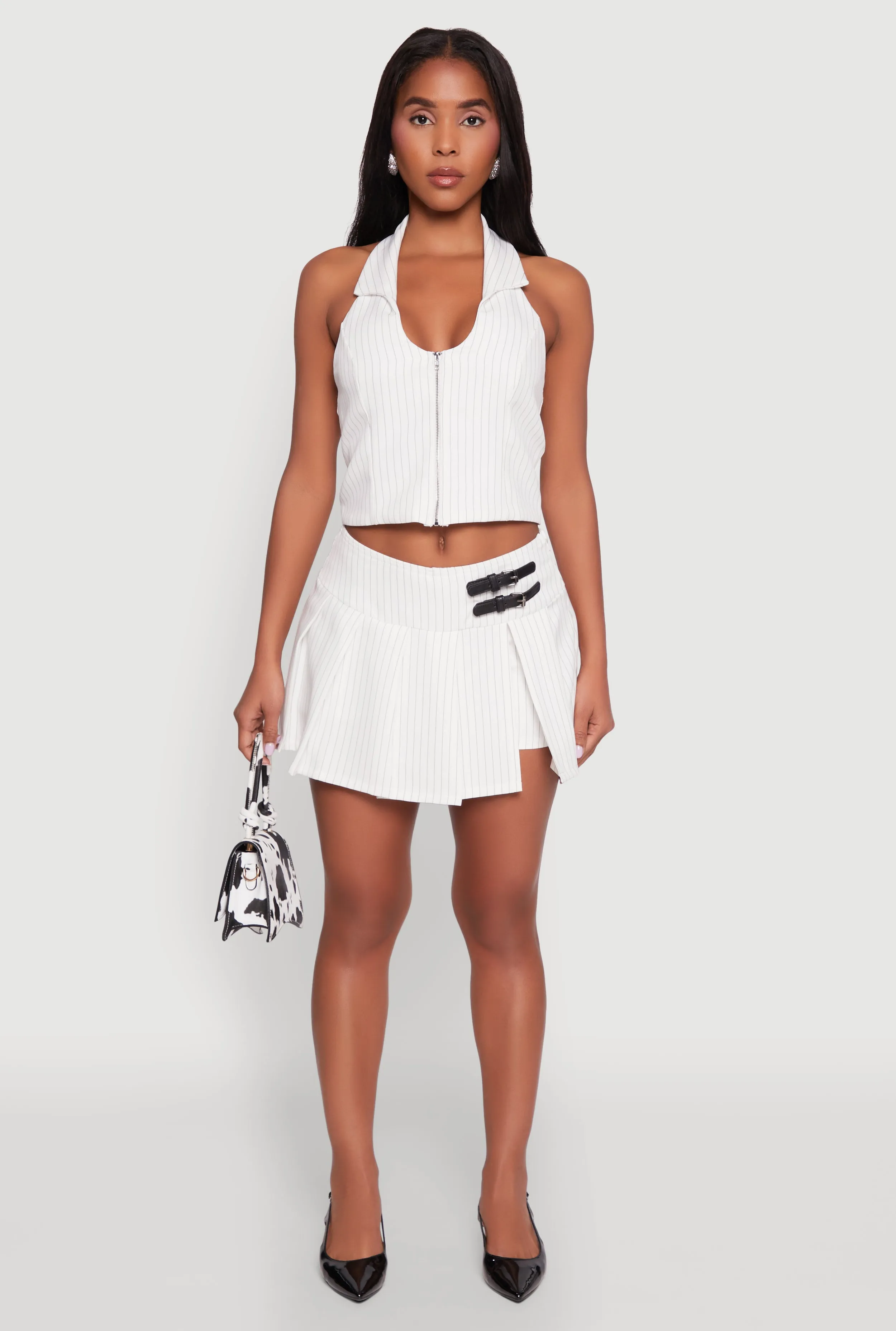 Iris Pinstripe Zip Front Collared Halter Top sold by Rainbow product image thumbnail 3