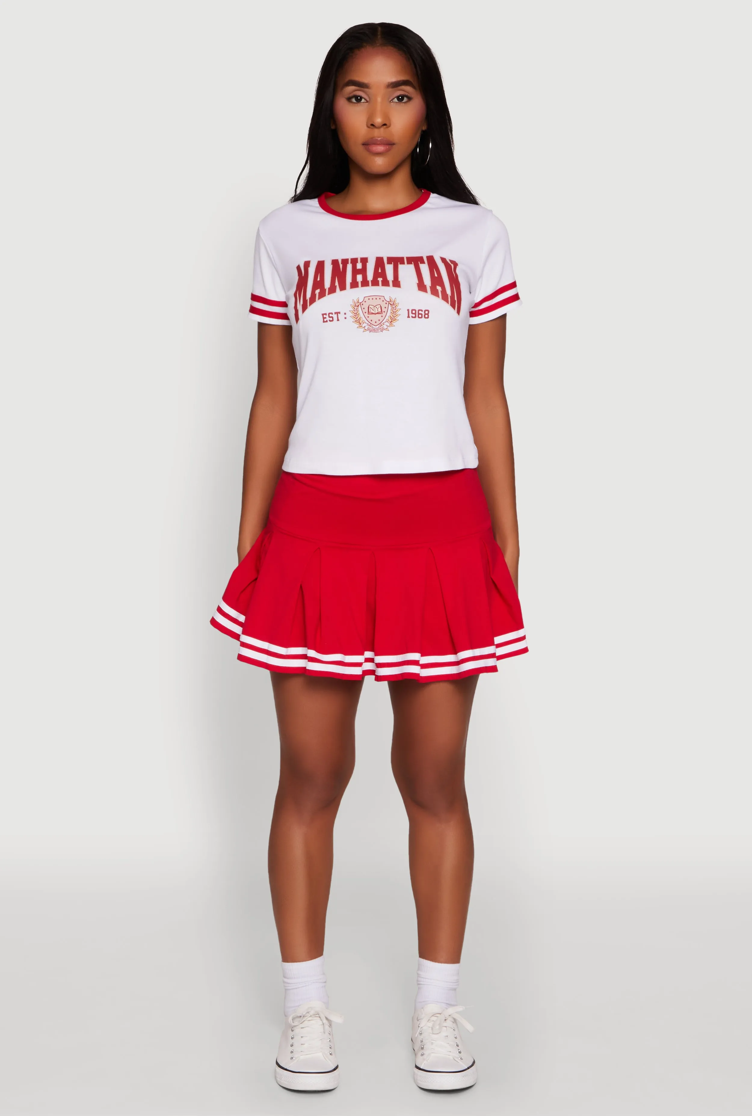 Varsity Stripe Drop Waist Pleated Skirt sold by Rainbow product image thumbnail 2