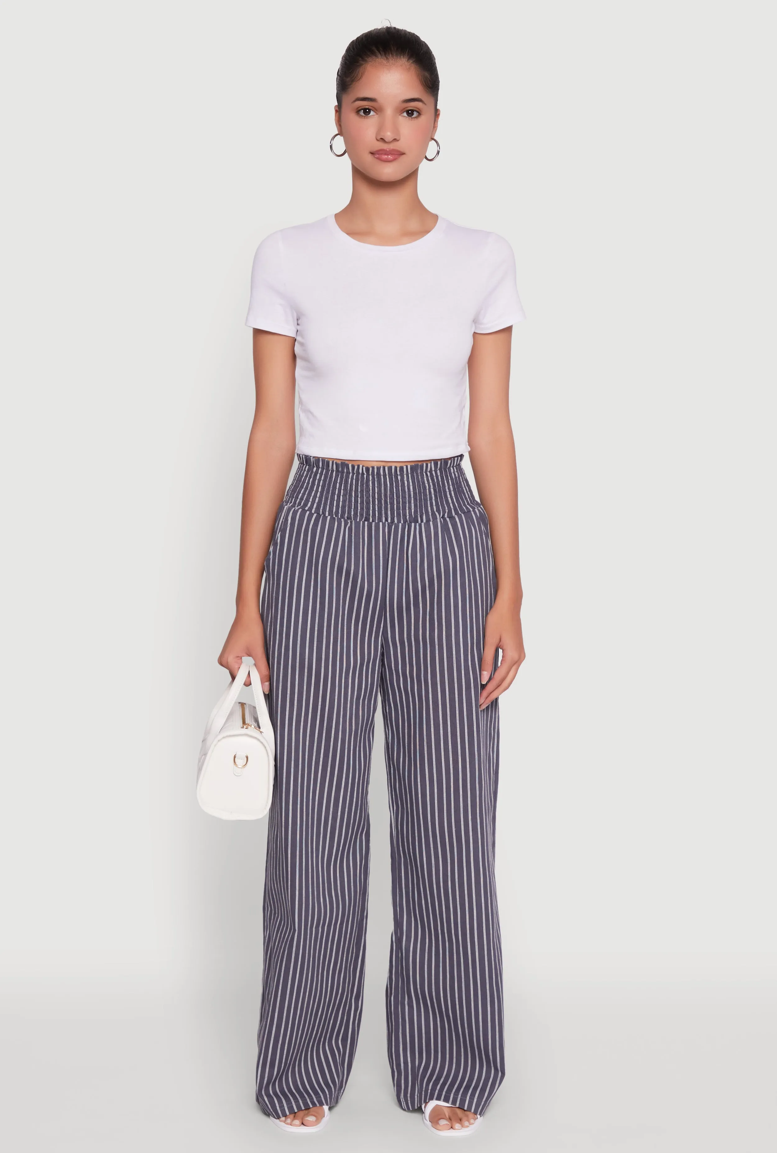 Trendy Linen Striped Smocked Waist Wide Leg Pants sold by Rainbow product image thumbnail 2