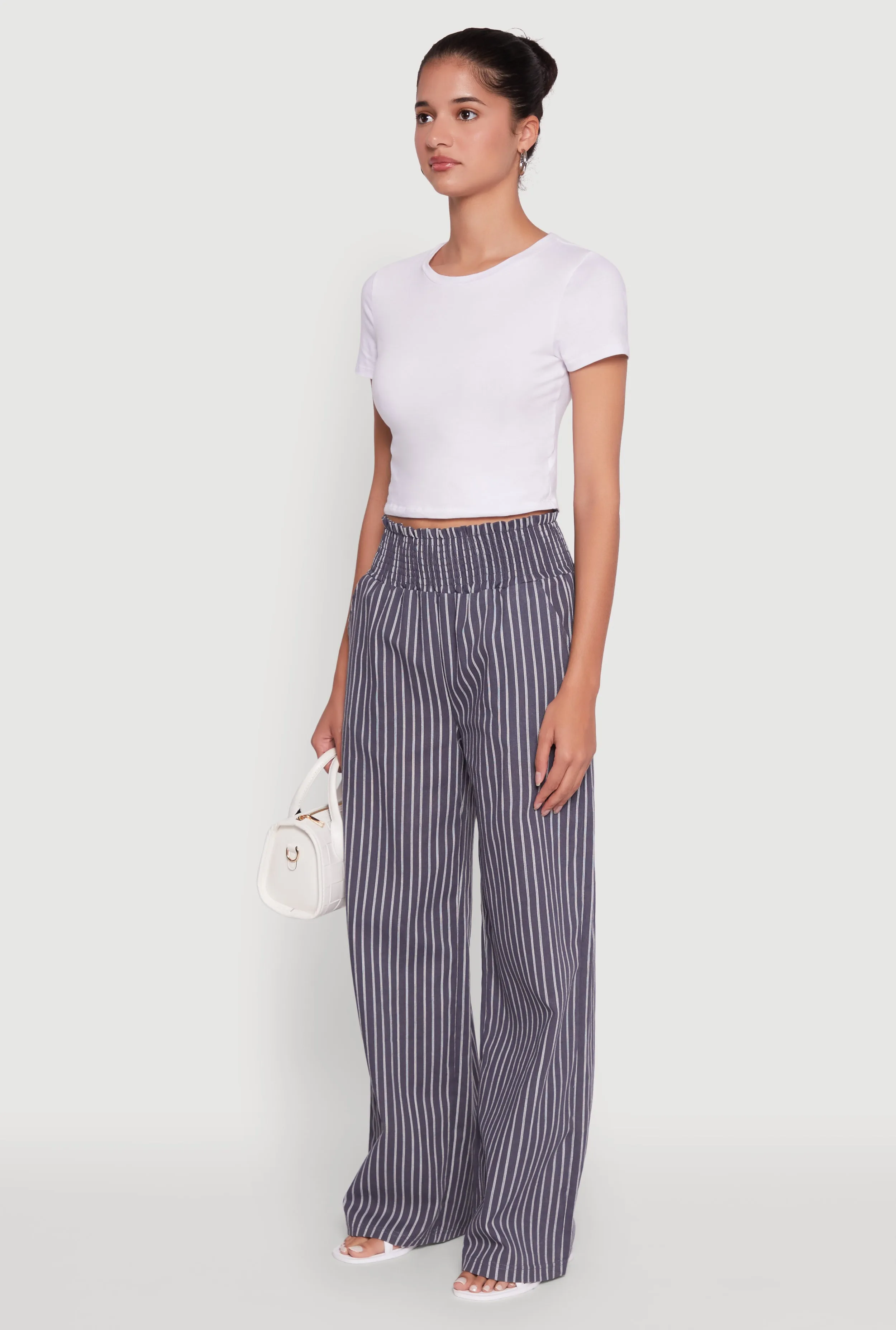 Trendy Linen Striped Smocked Waist Wide Leg Pants sold by Rainbow product image thumbnail 3