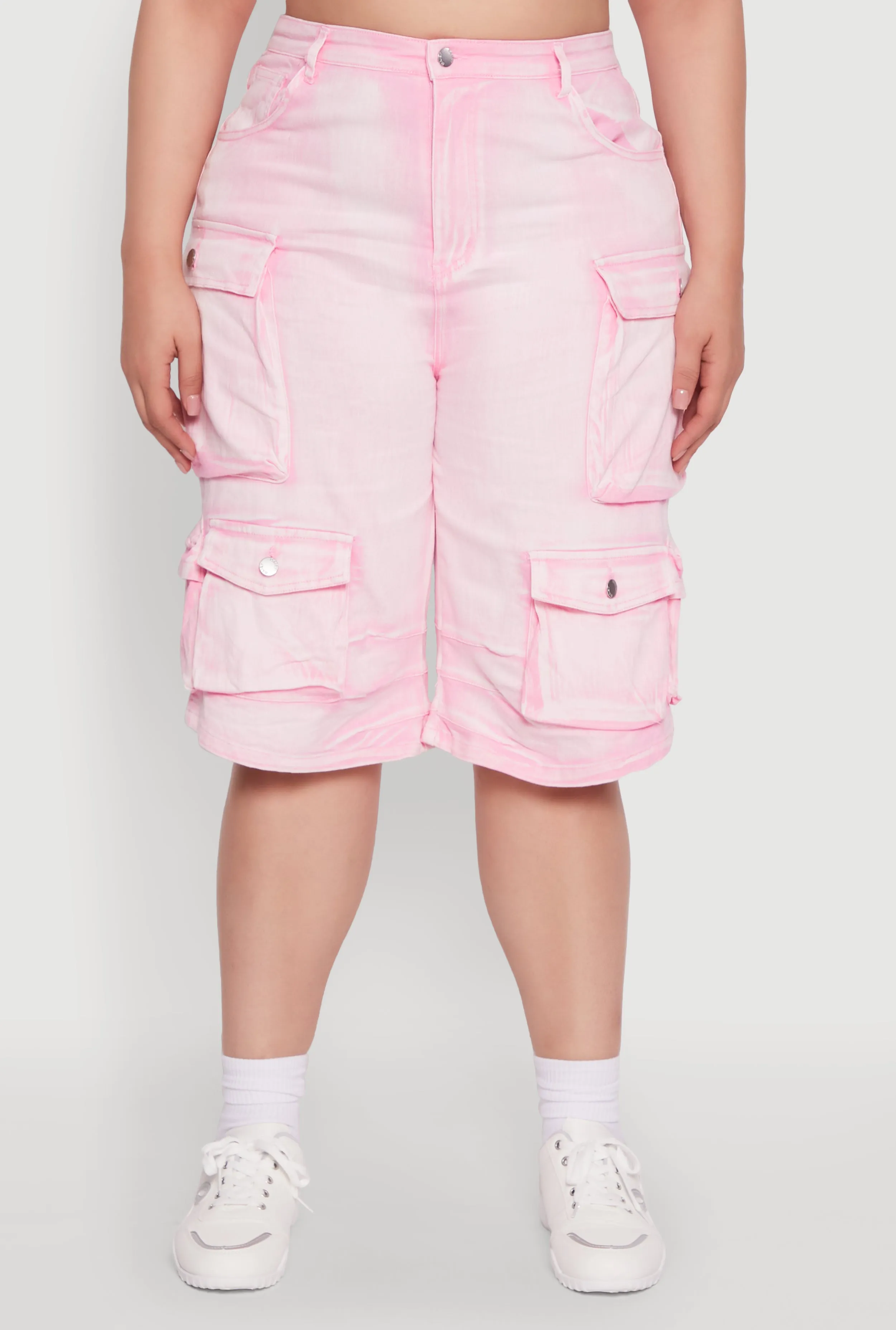 Plus Size Daisy High Waisted Acid Wash Cargo Denim Shorts sold by Rainbow product image thumbnail 5