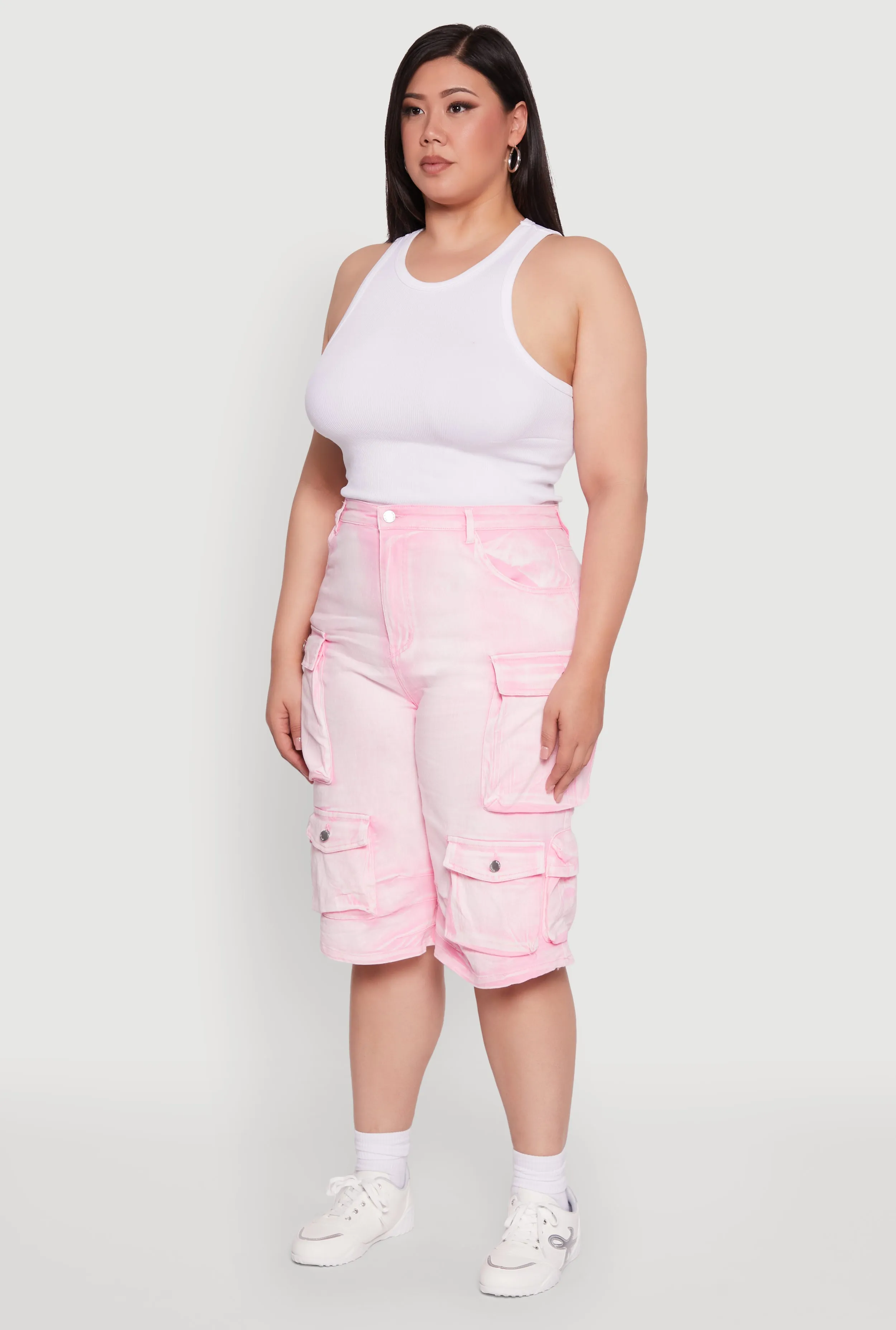 Plus Size Daisy High Waisted Acid Wash Cargo Denim Shorts sold by Rainbow product image thumbnail 3