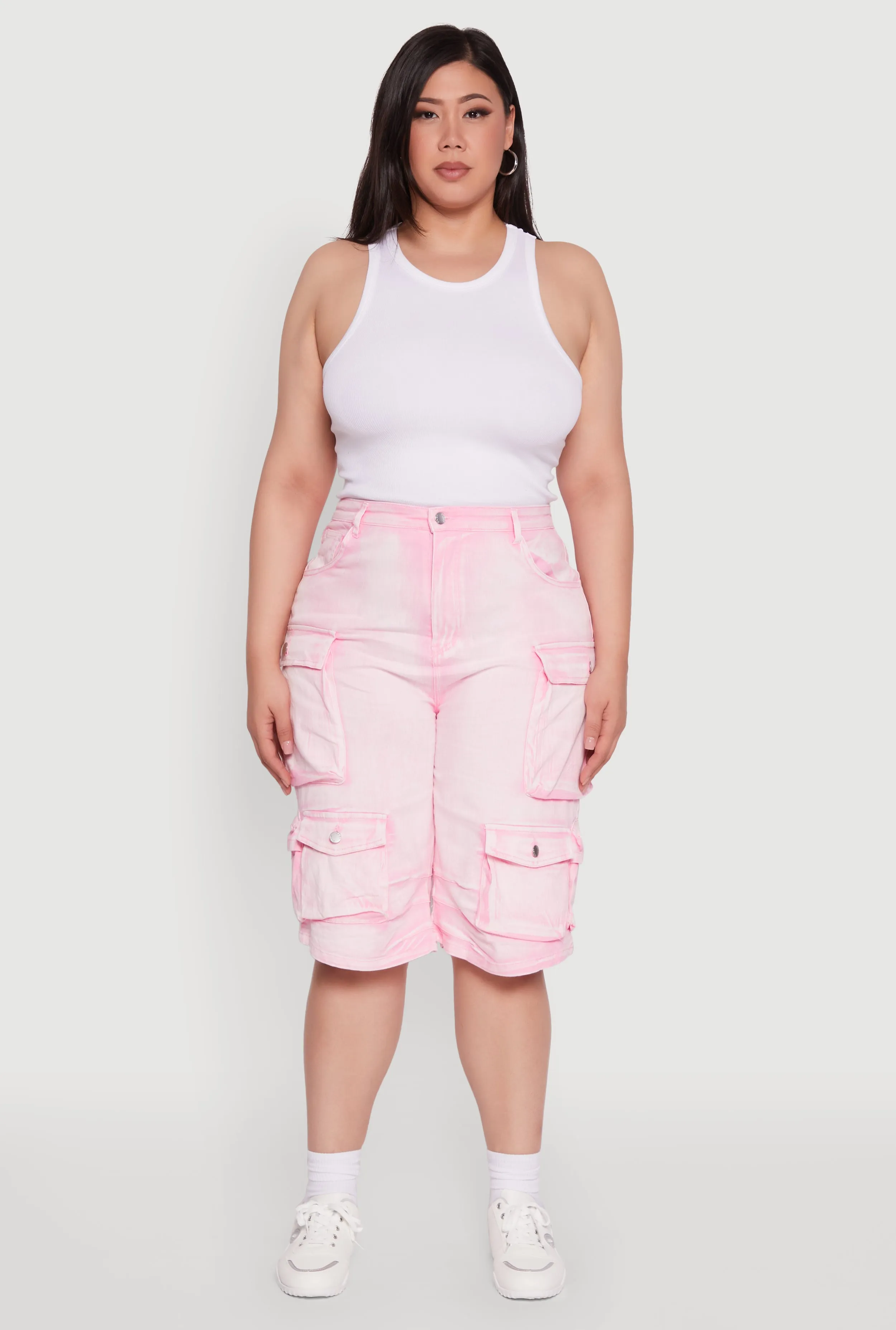 Plus Size Daisy High Waisted Acid Wash Cargo Denim Shorts sold by Rainbow product image thumbnail 2