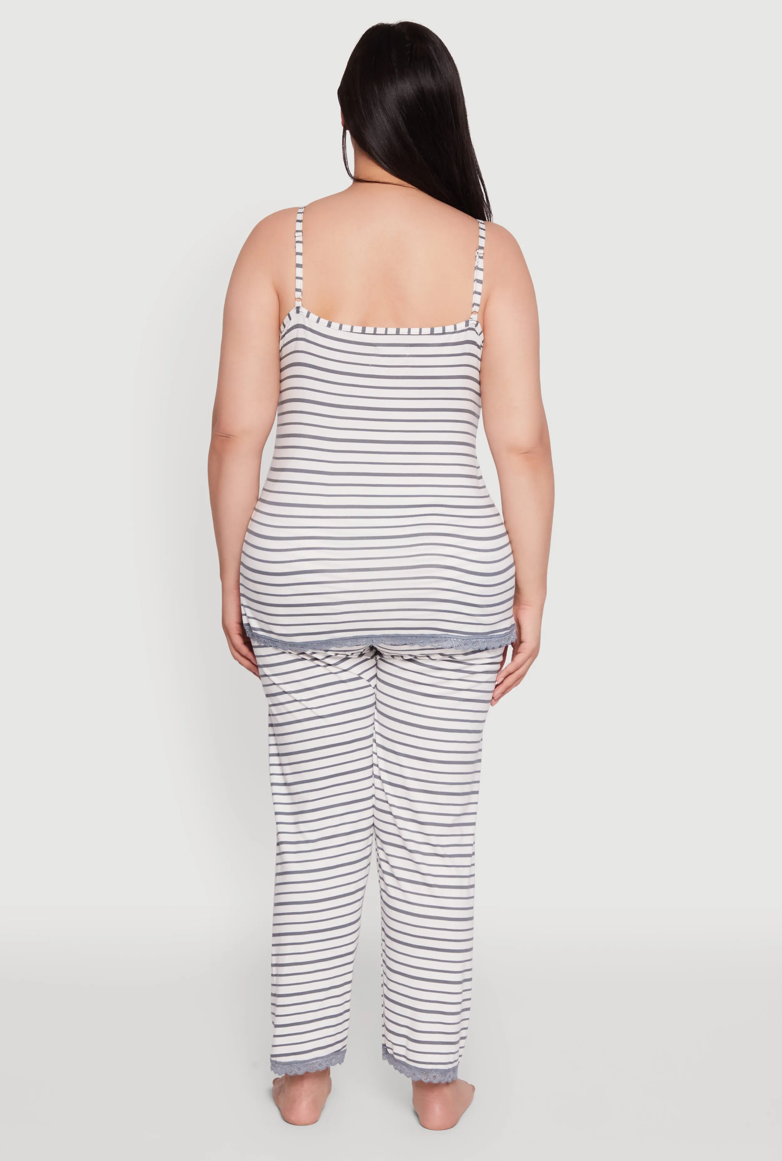 Plus Size Striped Lace Detail Cami Pajama Top and Pants Set sold by Rainbow product image thumbnail 3