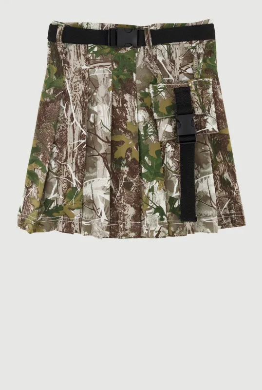 Girls Hunter Camo Print Belted Skirt with Cargo Pocket Detail sold by Rainbow