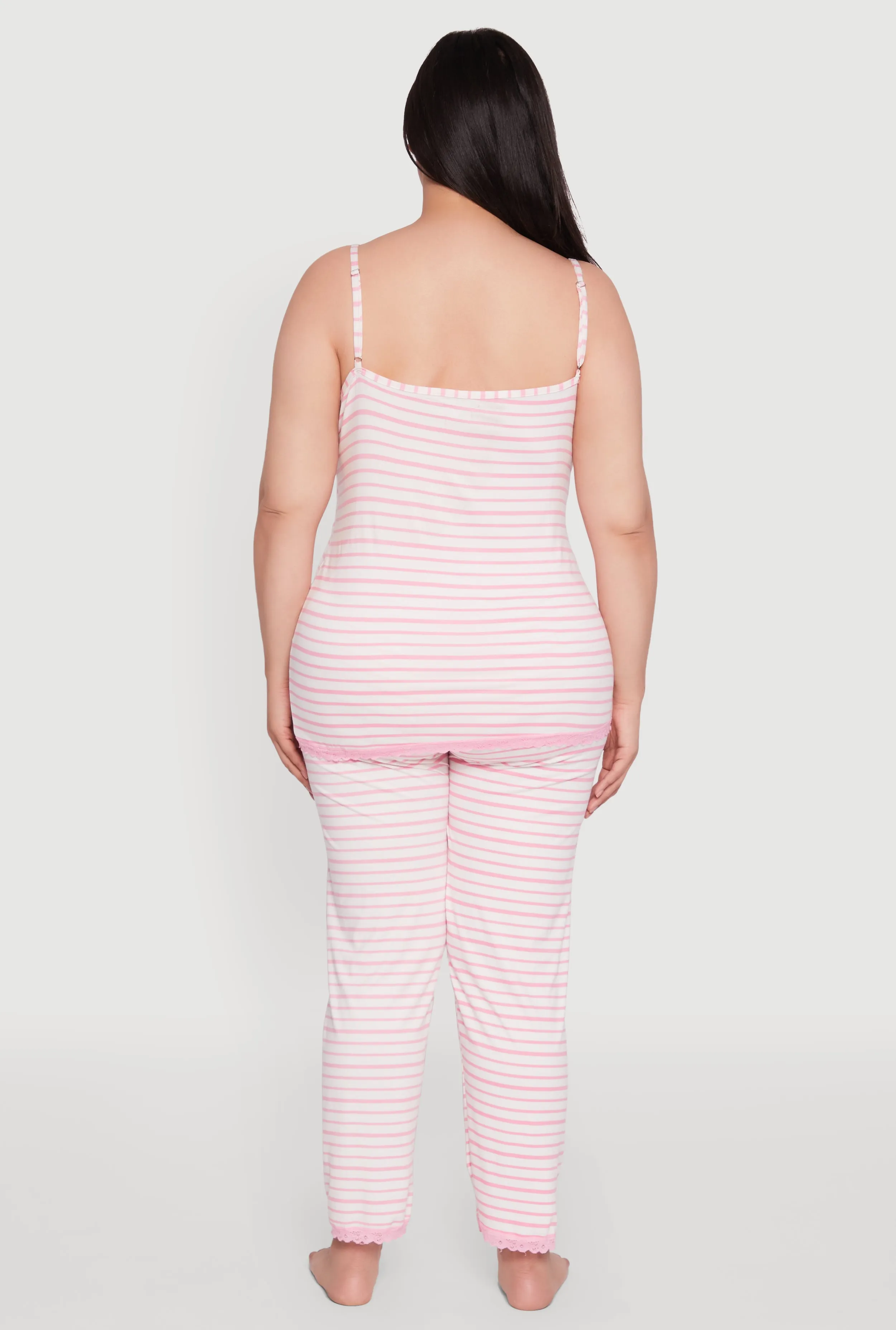 Plus Size Striped Lace Detail Cami Pajama Top and Pants Set sold by Rainbow product image thumbnail 3
