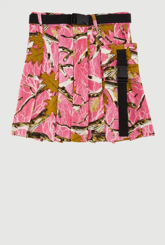 Girls Hunter Camo Print Belted Skirt with Cargo Pocket Detail sold by Rainbow
